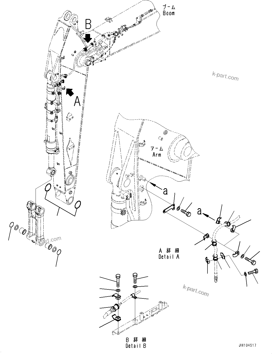 Komatsu parts book diagram for PC360LCI-11E0 S/N 91258-UP: ARM, 3200MM, HEAVY DUTY TYPE, 1-ADDITIONAL ACTUATOR PIPING, ACCUMULATOR, ICT WIRING HARNESS