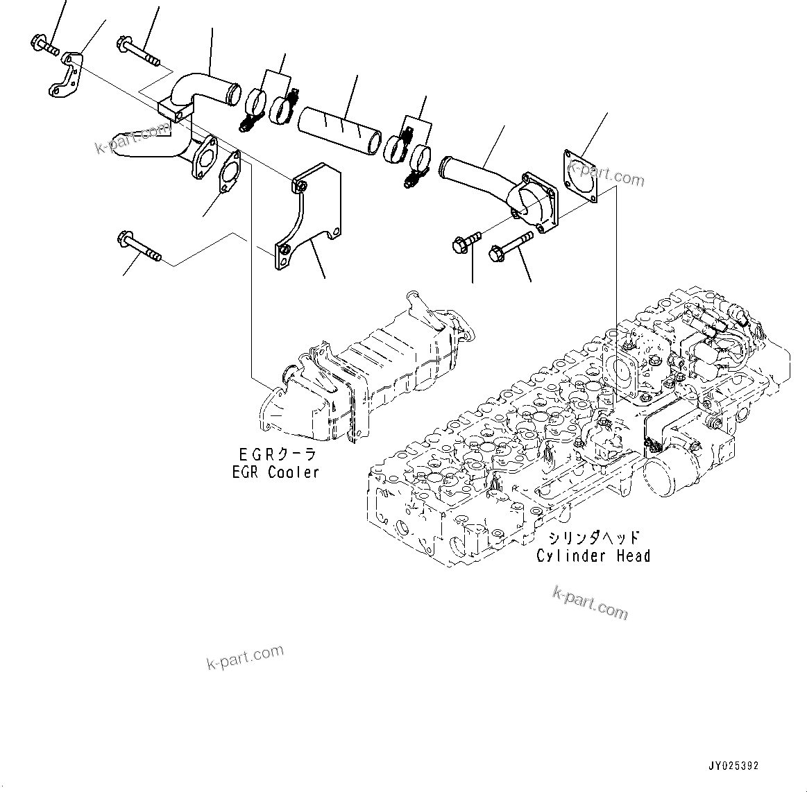 Komatsu parts book diagram for SAA6D114E-6B S/N 26910063-UP (For PC360LCI-11E0): EXHAUST GAS RE-CIRCULATION (EGR) COOLER AIR PIPING