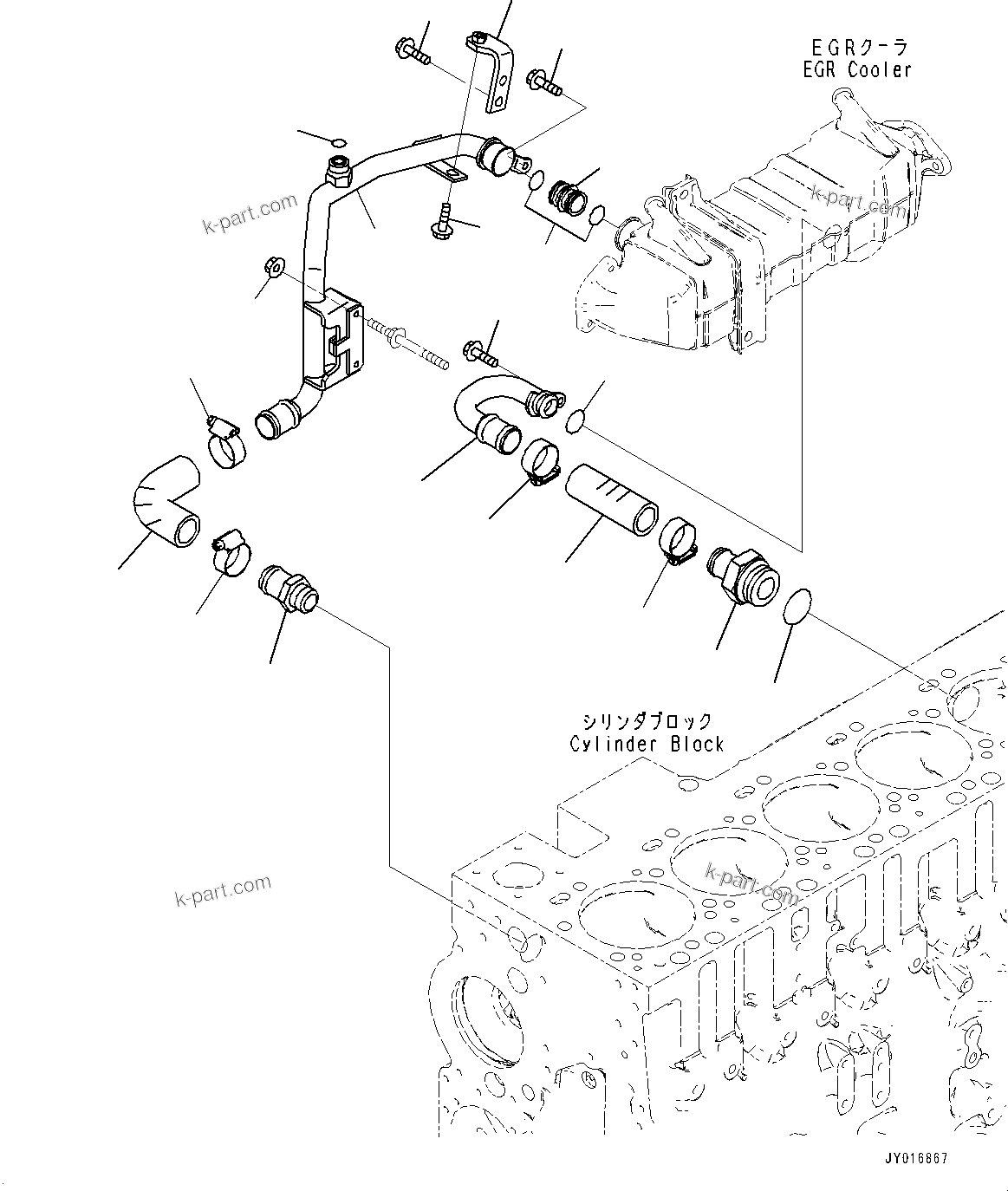 Komatsu parts book diagram for SAA6D114E-6B S/N 26910063-UP (For PC360LCI-11E0): EXHAUST GAS RE-CIRCULATION (EGR) COOLER WATER PIPING