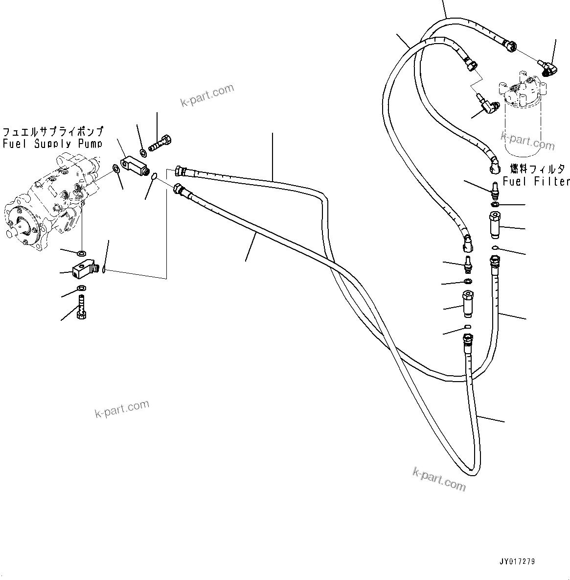 Komatsu parts book diagram for SAA6D114E-6B S/N 26910063-UP (For PC360LCI-11E0): FUEL FILTER PIPING