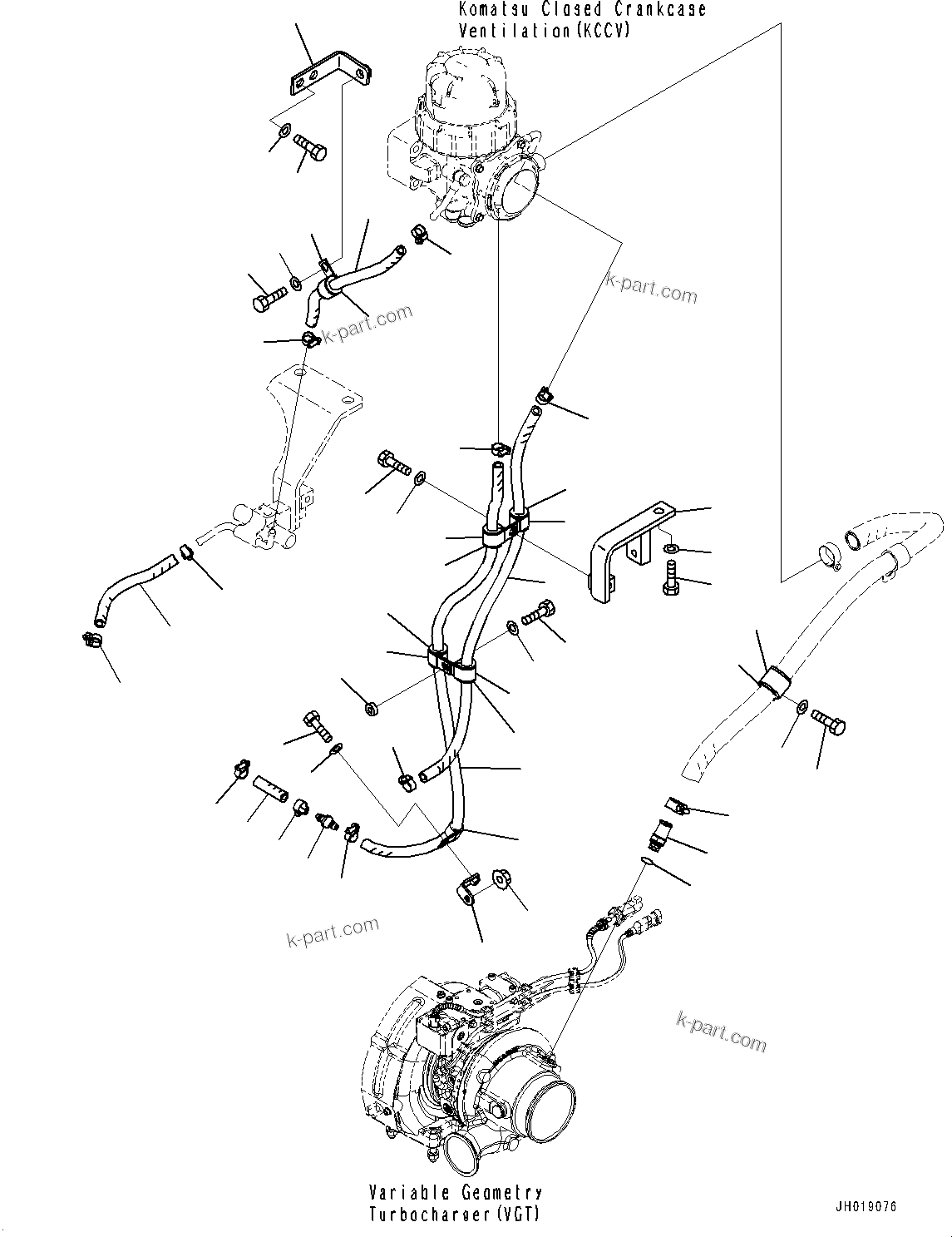 Komatsu parts book diagram for PC210LCI-11E0 S/N 503996-UP: AIR CLEANER, KOMATSU CLOSED CRANKCASE VENTILATION (KCCV) PIPING
