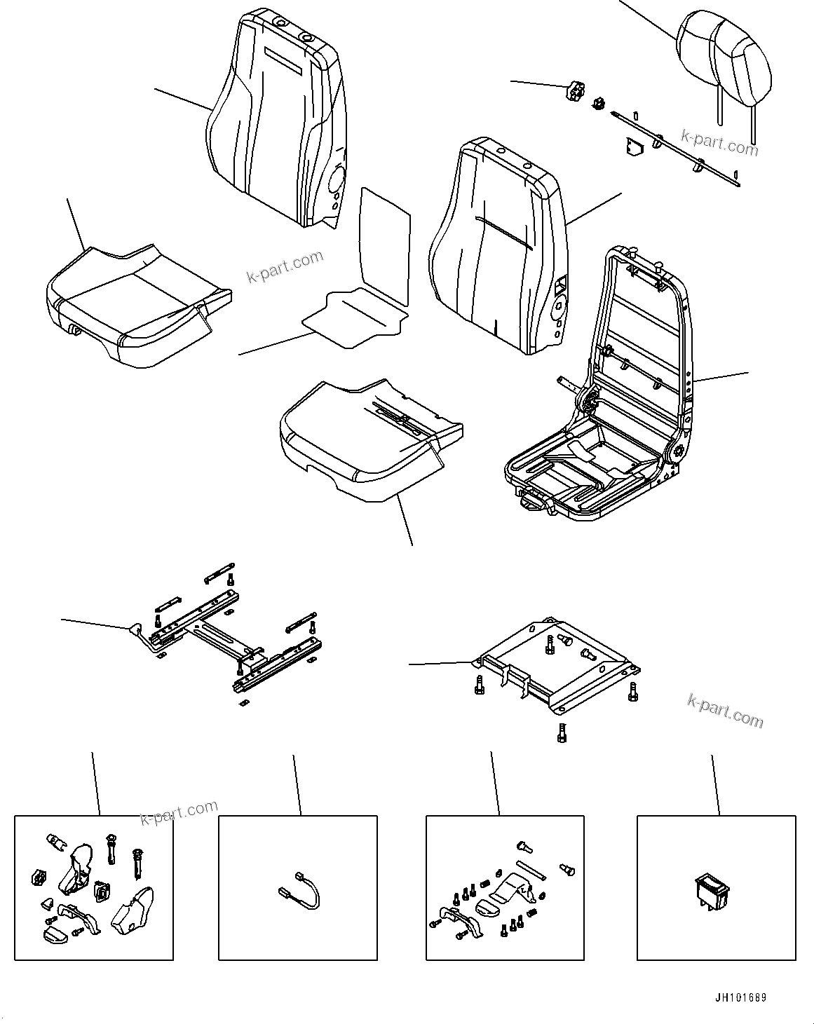 Komatsu parts book diagram for PC210LCI-11E0 S/N 503996-UP: OPERATORґS SEAT, (1/2)