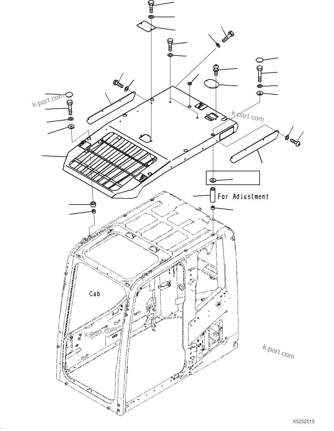 Komatsu parts book diagram for PC210LCI-11E0 S/N 503996-UP: TOP GUARD, ADDITIONAL FRONT WORKING LAMP, LV2