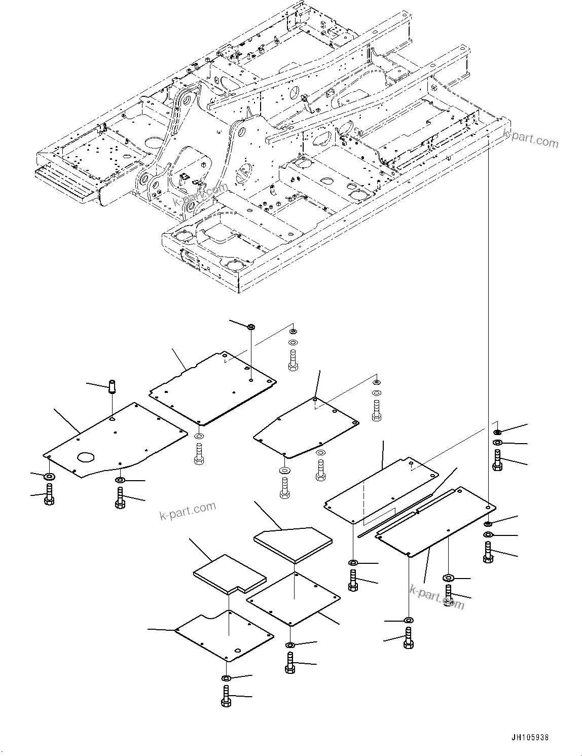 Komatsu parts book diagram for PC210LCI-11E0 S/N 503996-UP: UNDER COVER, (1/2)