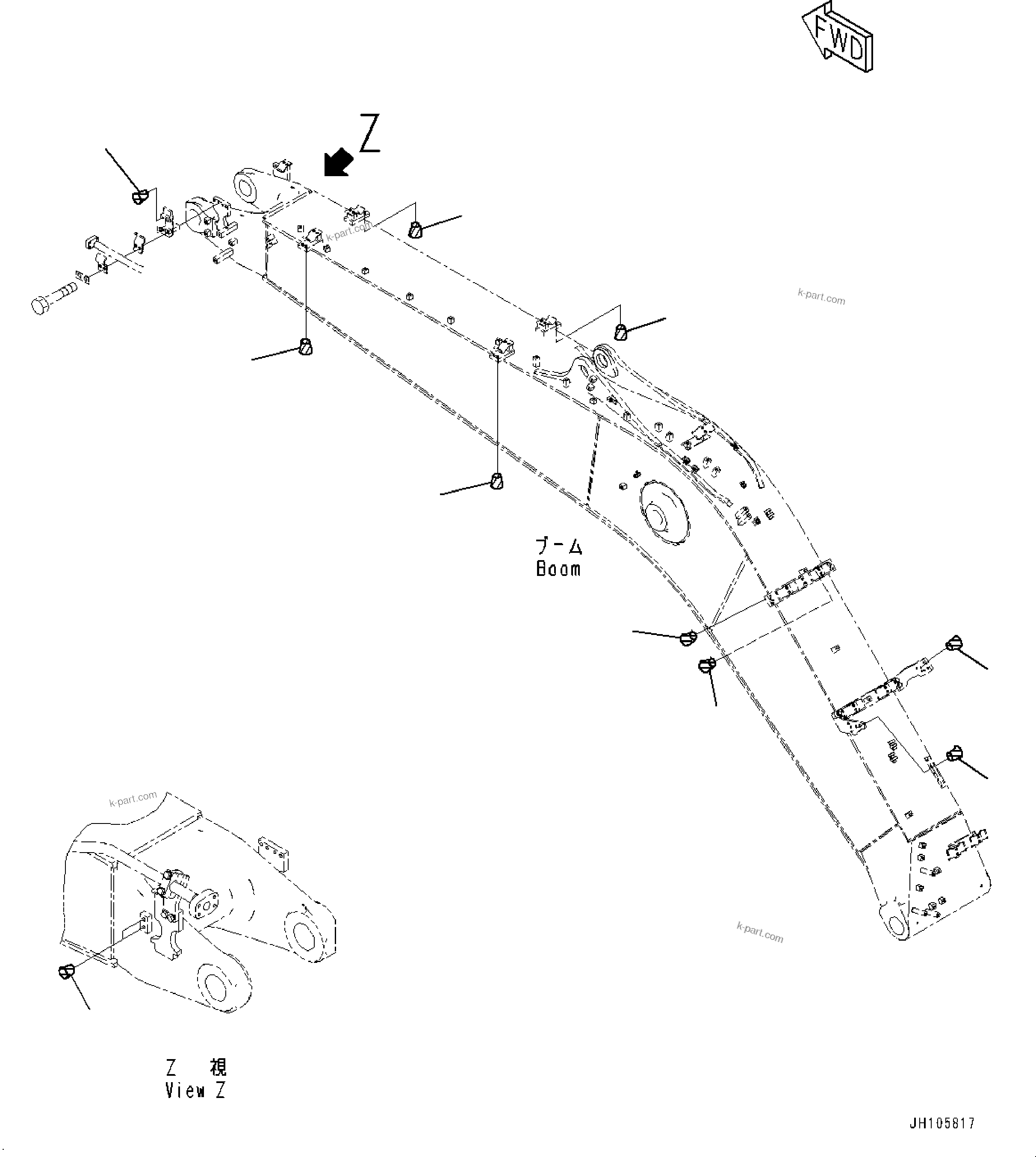 Komatsu parts book diagram for PC210LCI-11E0 S/N 503996-UP: BOOM, 5700MM HEAVY DUTY TYPE, PLUG