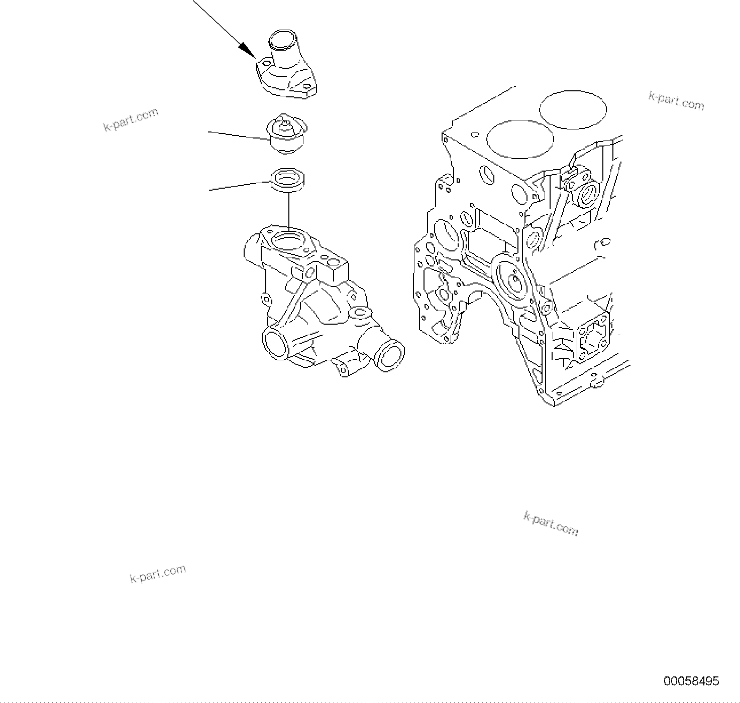 Komatsu parts book diagram for PC118MR-8 S/N F00003 AND UP: THERMOSTAT