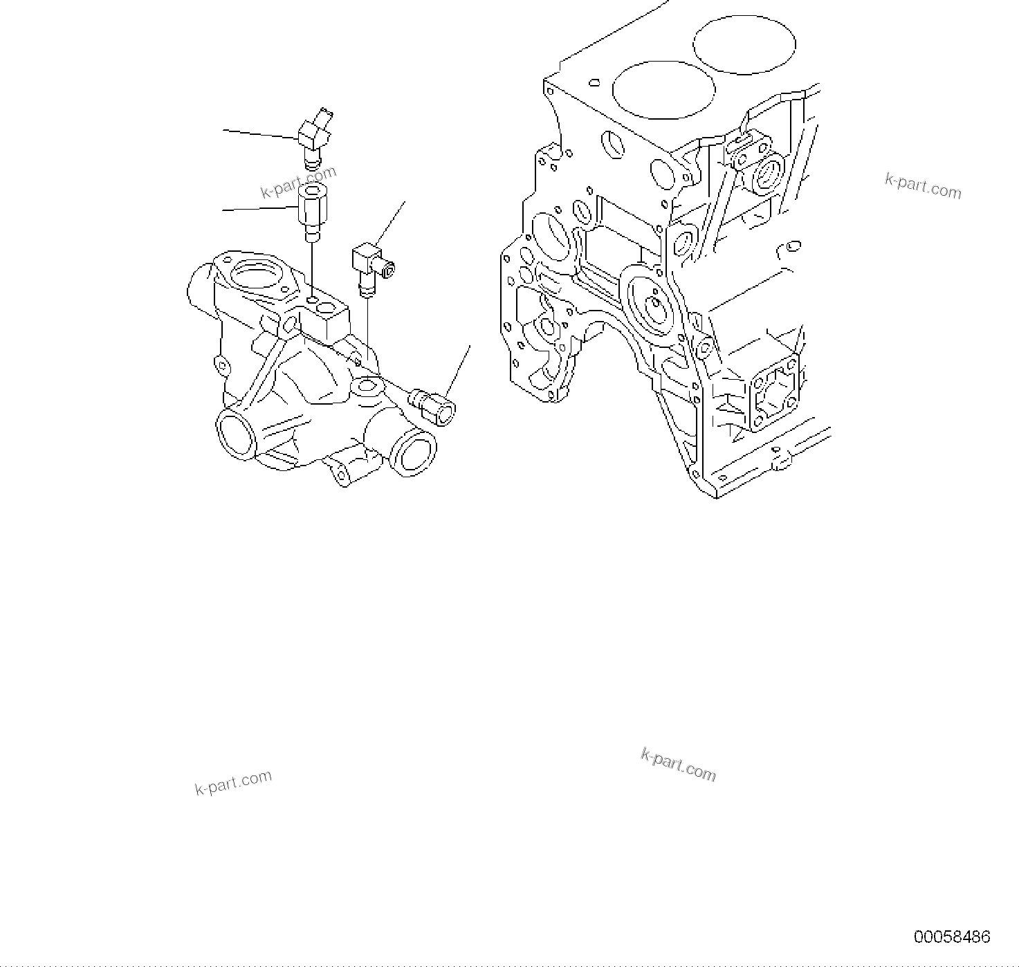 Komatsu parts book diagram for PC118MR-8 S/N F00003 AND UP: WATER PUMP ADAPTER