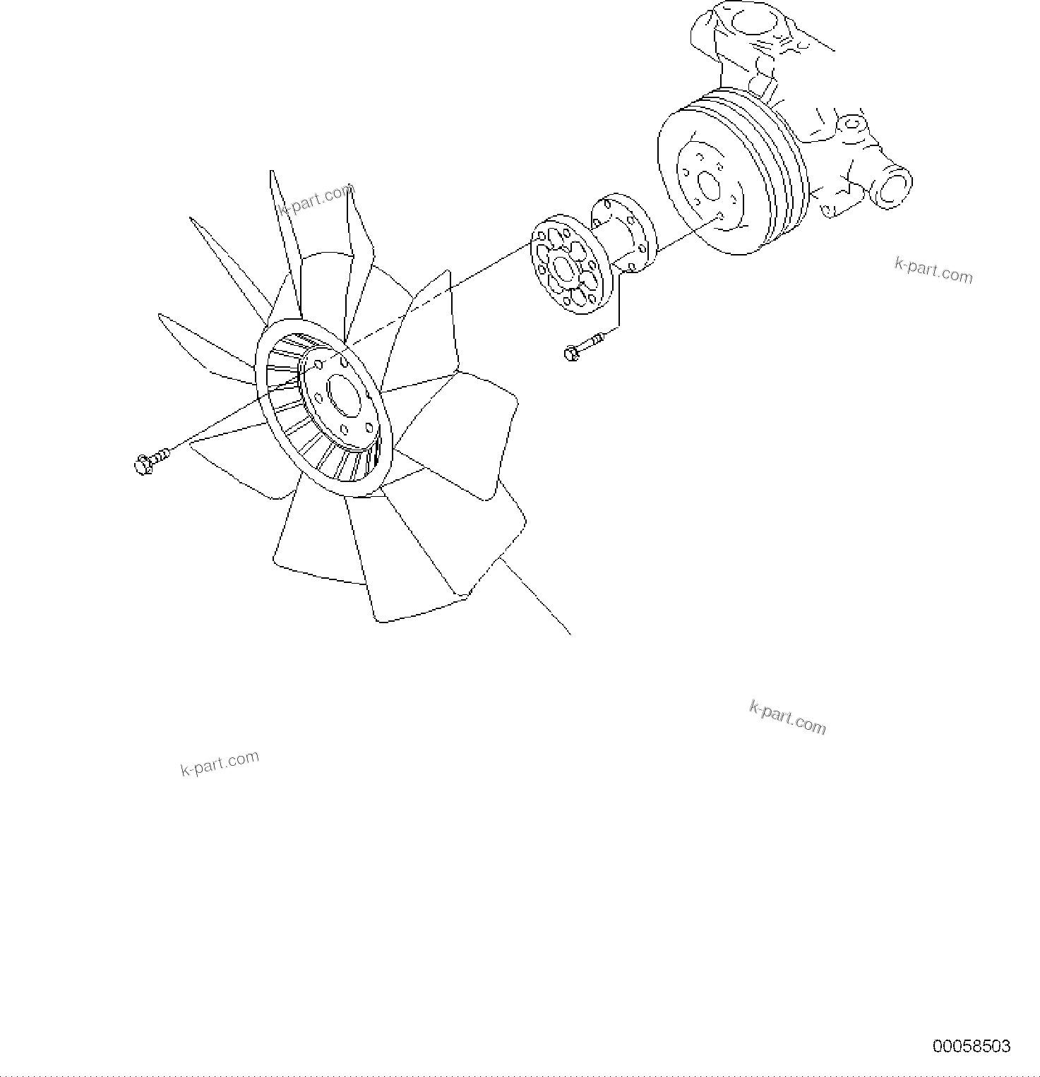 Komatsu parts book diagram for PC118MR-8 S/N F00003 AND UP: COOLING FAN