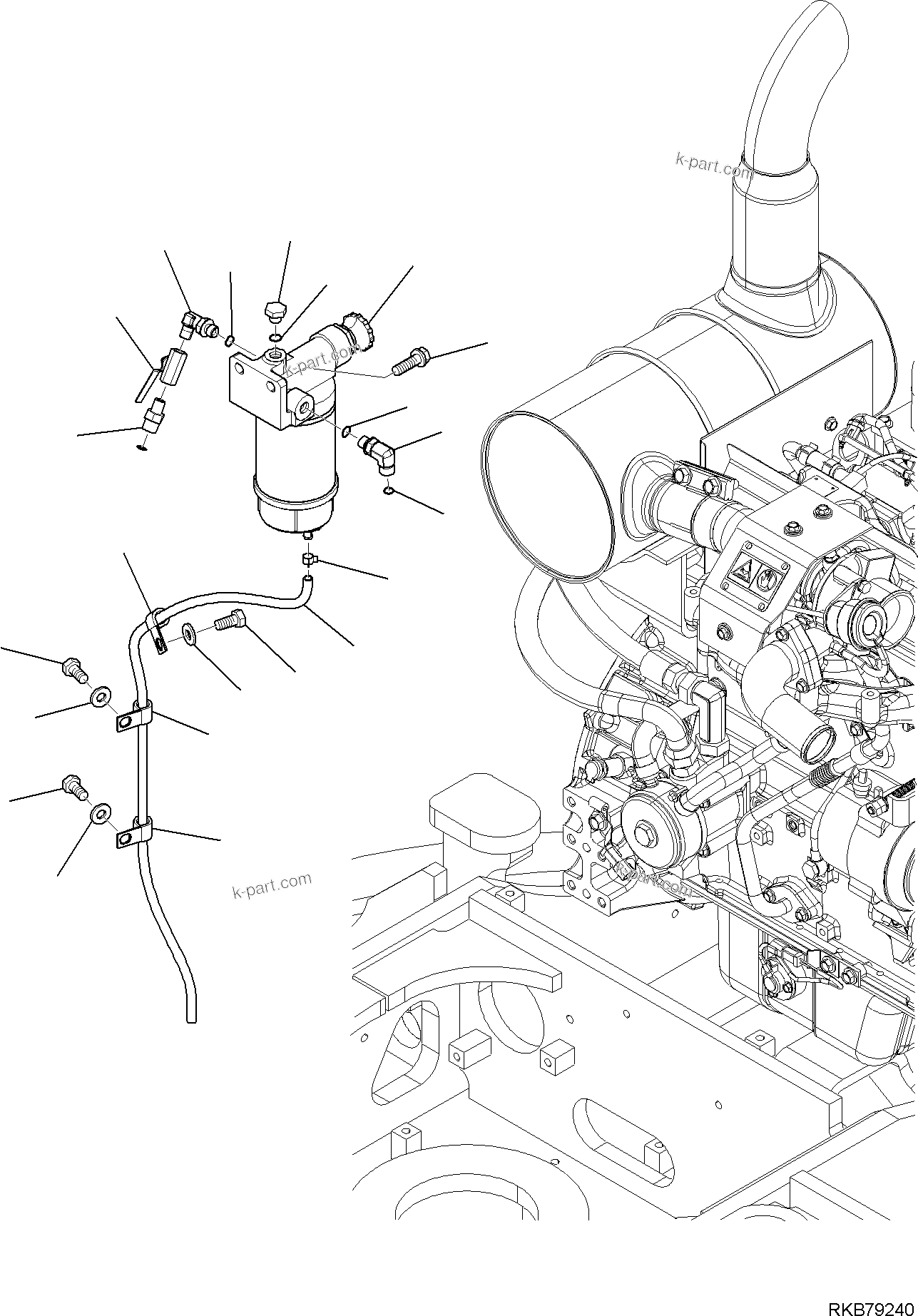 Komatsu parts book diagram for PC118MR-8 S/N F00003 AND UP: FUEL SUPPLY CIRCUIT, FUEL FILTER MOUNTS