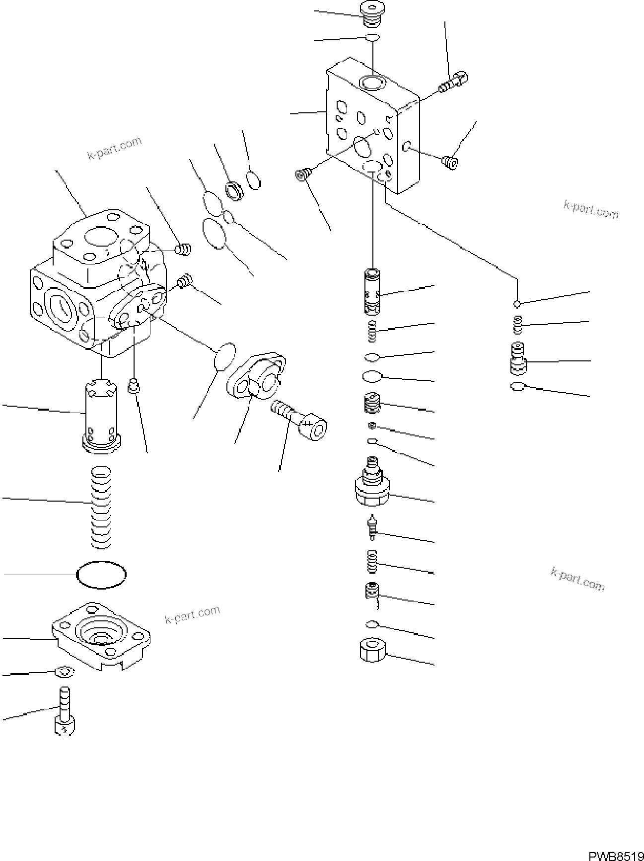 Komatsu parts book diagram for PC118MR-8 S/N F00003 AND UP: MAIN CONTROL VALVE, FOR MACHINE WITH MONO BOOM, 2 ATTACHMENT, SERVOCONTROL FEED UNIT