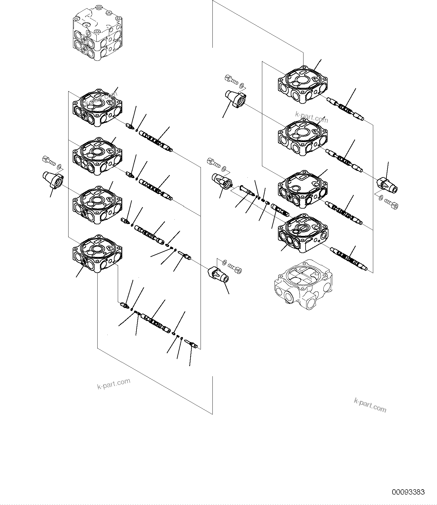 Komatsu parts book diagram for PC118MR-8 S/N F00003 AND UP: MAIN CONTROL VALVE, FOR MACHINE WITH 2-PIECE BOOM, INNER PARTS (1/15)