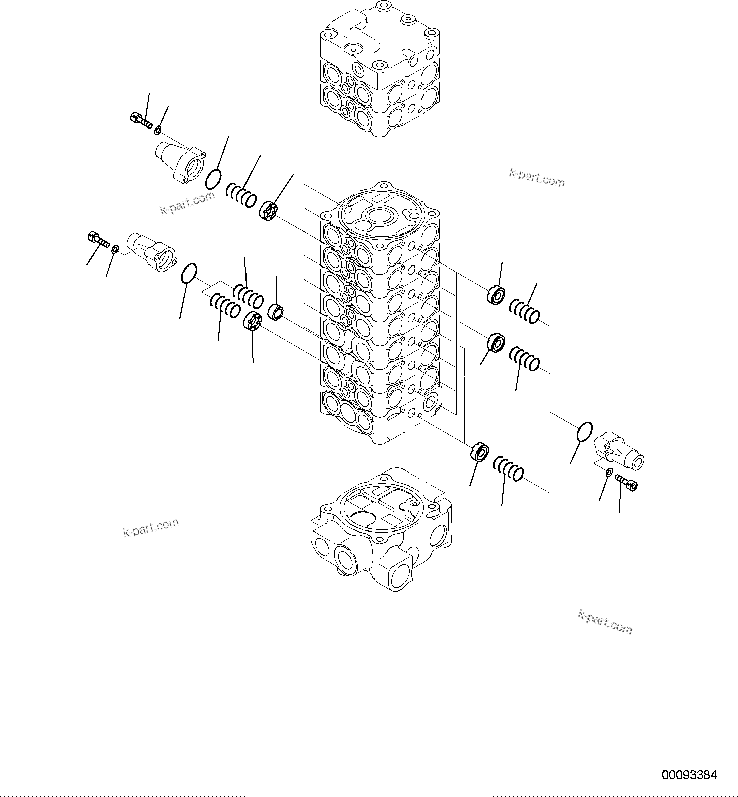 Komatsu parts book diagram for PC118MR-8 S/N F00003 AND UP: MAIN CONTROL VALVE, FOR MACHINE WITH 2-PIECE BOOM, INNER PARTS (2/15)