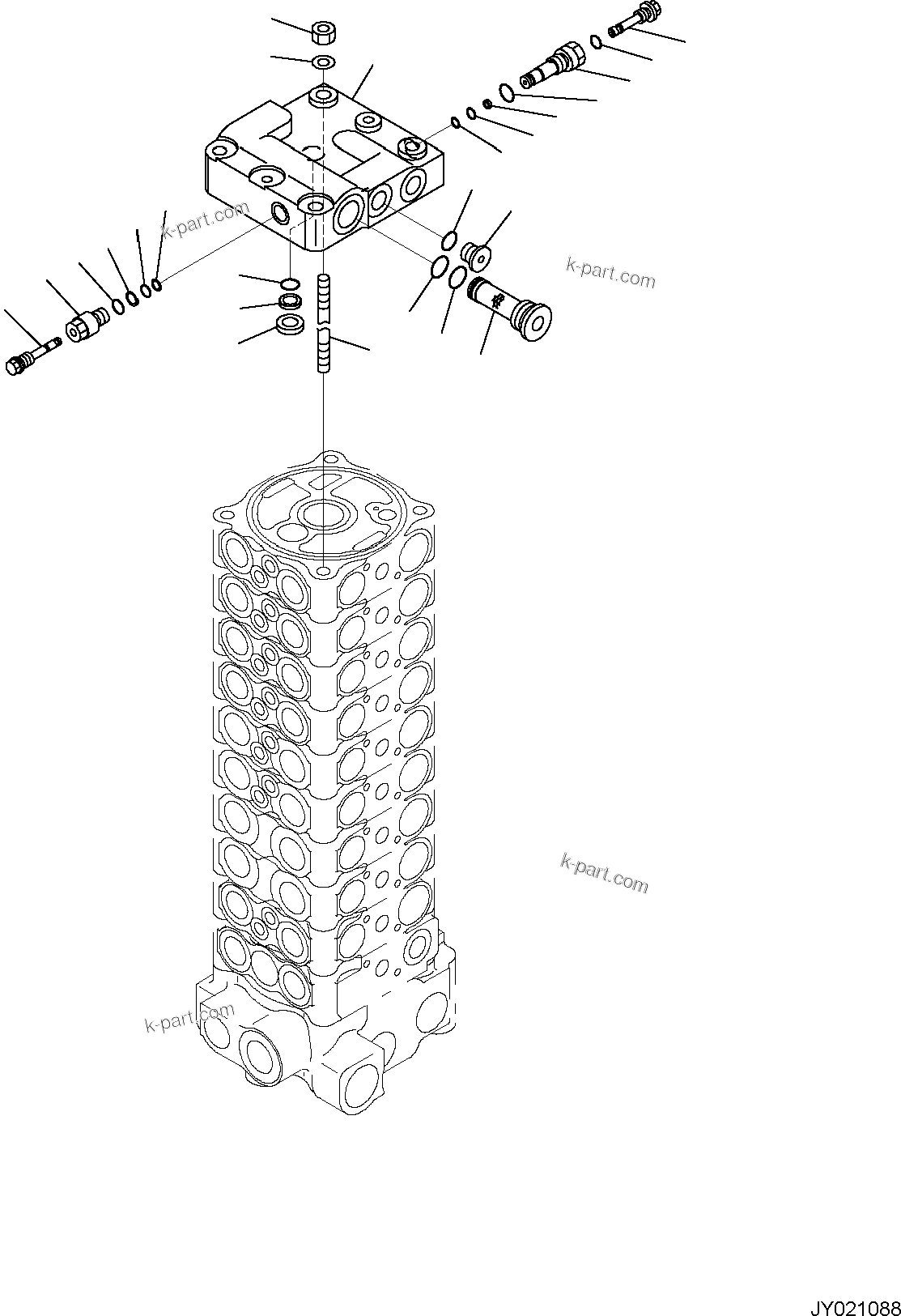 Komatsu parts book diagram for PC118MR-8 S/N F00003 AND UP: MAIN CONTROL VALVE, FOR MACHINE WITH 2-PIECE BOOM, INNER PARTS (6/15)