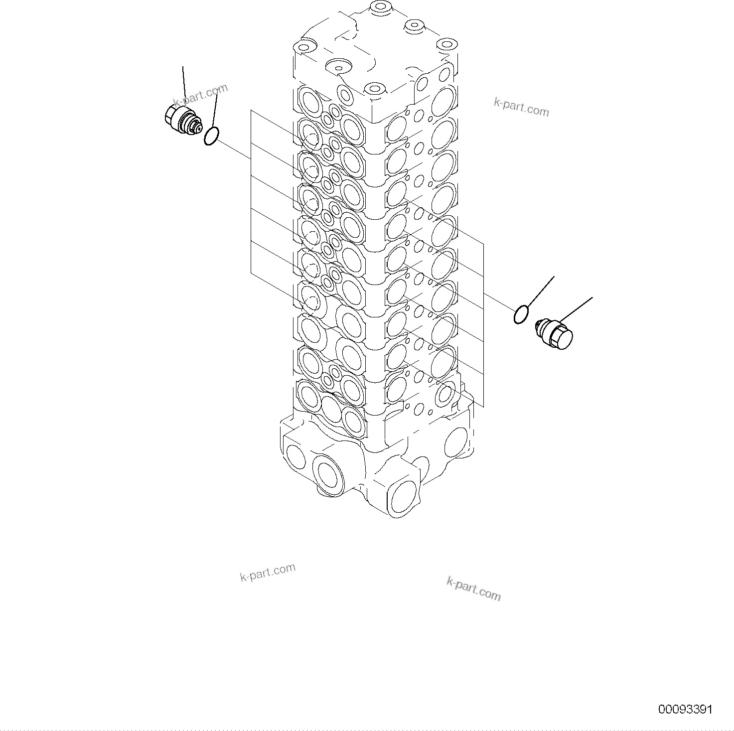 Komatsu parts book diagram for PC118MR-8 S/N F00003 AND UP: MAIN CONTROL VALVE, FOR MACHINE WITH 2-PIECE BOOM, INNER PARTS (9/15)
