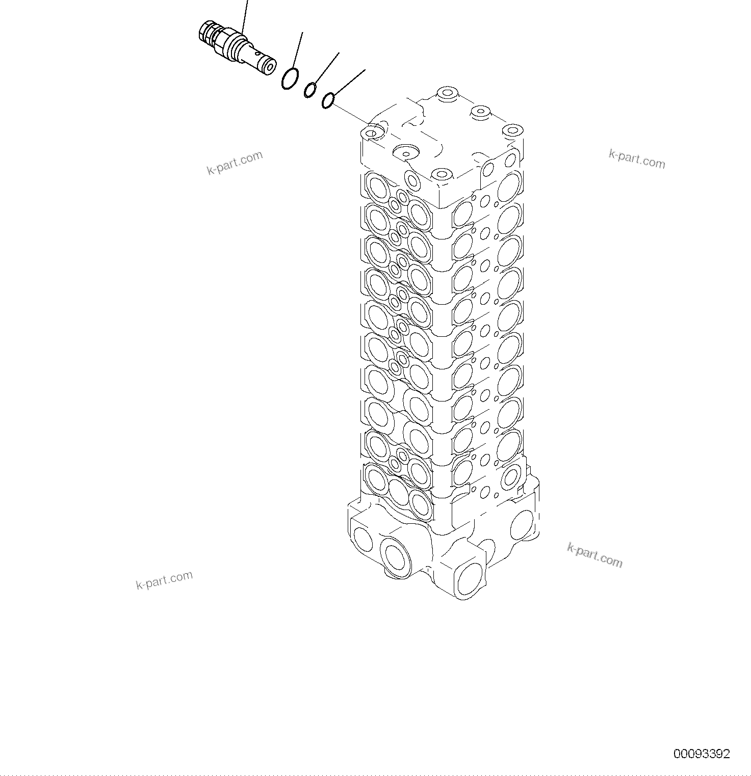 Komatsu parts book diagram for PC118MR-8 S/N F00003 AND UP: MAIN CONTROL VALVE, FOR MACHINE WITH 2-PIECE BOOM, INNER PARTS (10/15)