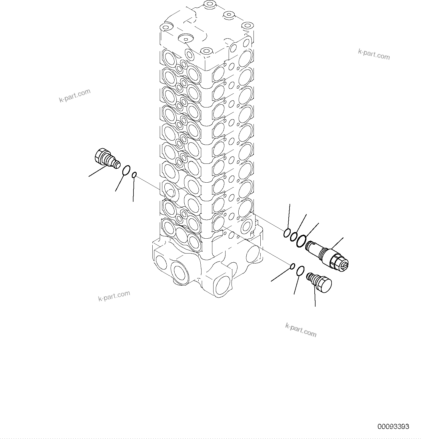 Komatsu parts book diagram for PC118MR-8 S/N F00003 AND UP: MAIN CONTROL VALVE, FOR MACHINE WITH 2-PIECE BOOM, INNER PARTS (11/15)