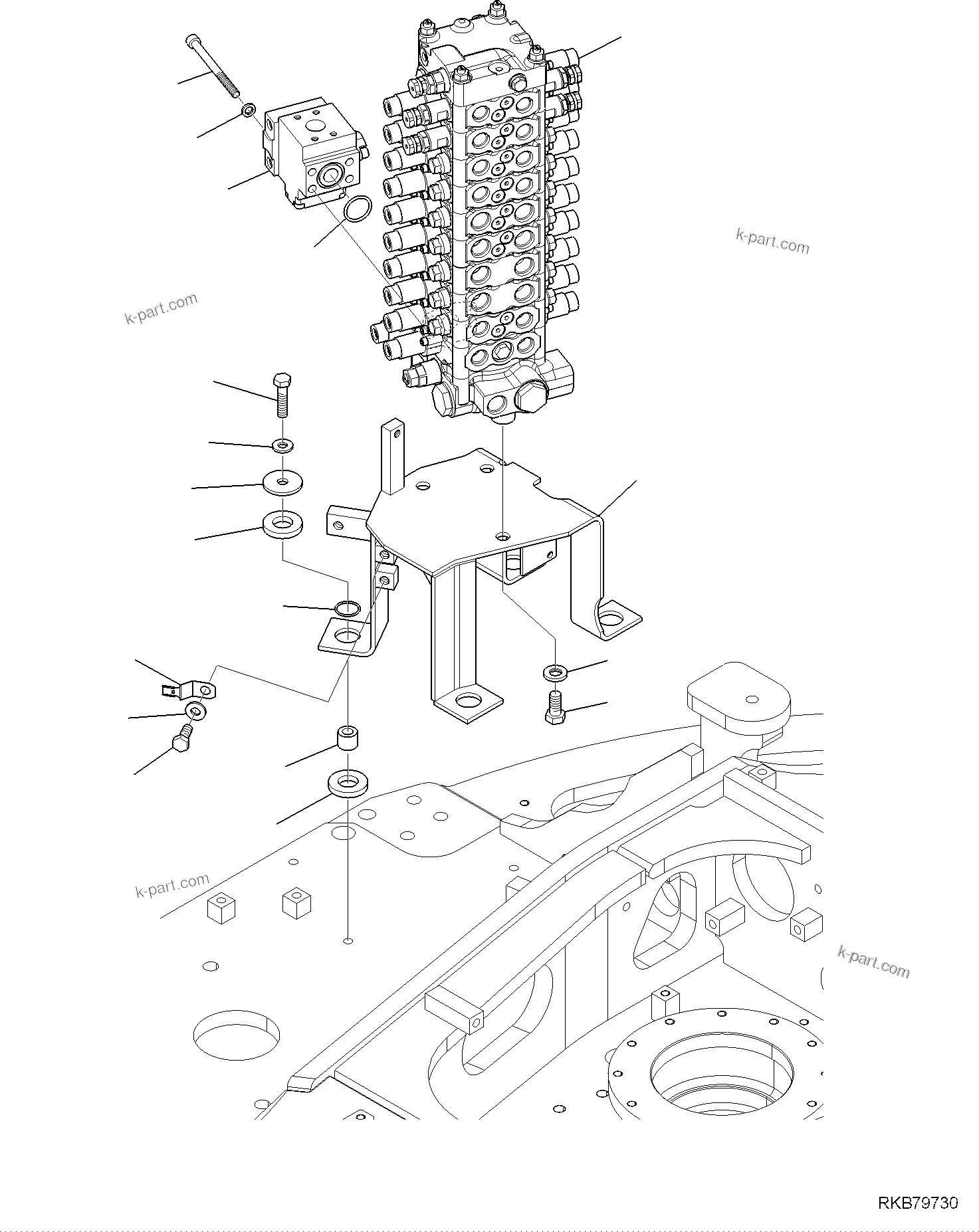 Komatsu parts book diagram for PC118MR-8 S/N F00003 AND UP: MAIN CONTROL VALVE, FOR MACHINE WITH MONO BOOM, 2 ATTACHMENT, MOUNTS