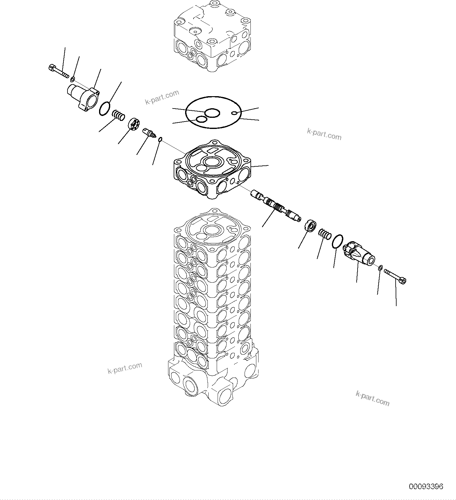 Komatsu parts book diagram for PC118MR-8 S/N F00003 AND UP: MAIN CONTROL VALVE, FOR MACHINE WITH 2-PIECE BOOM, INNER PARTS (14/15)