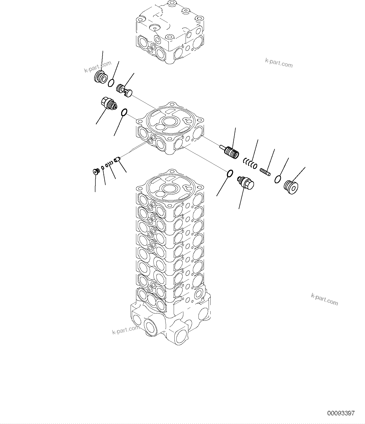 Komatsu parts book diagram for PC118MR-8 S/N F00003 AND UP: MAIN CONTROL VALVE, FOR MACHINE WITH 2-PIECE BOOM, INNER PARTS (15/15)
