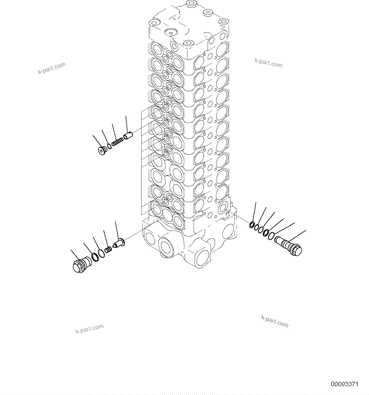 Komatsu parts book diagram for PC118MR-8 S/N F00003 AND UP: MAIN CONTROL VALVE, FOR MACHINE WITH 2-PIECE BOOM, 2 ATTACHMENT, INNER PARTS (4/15)