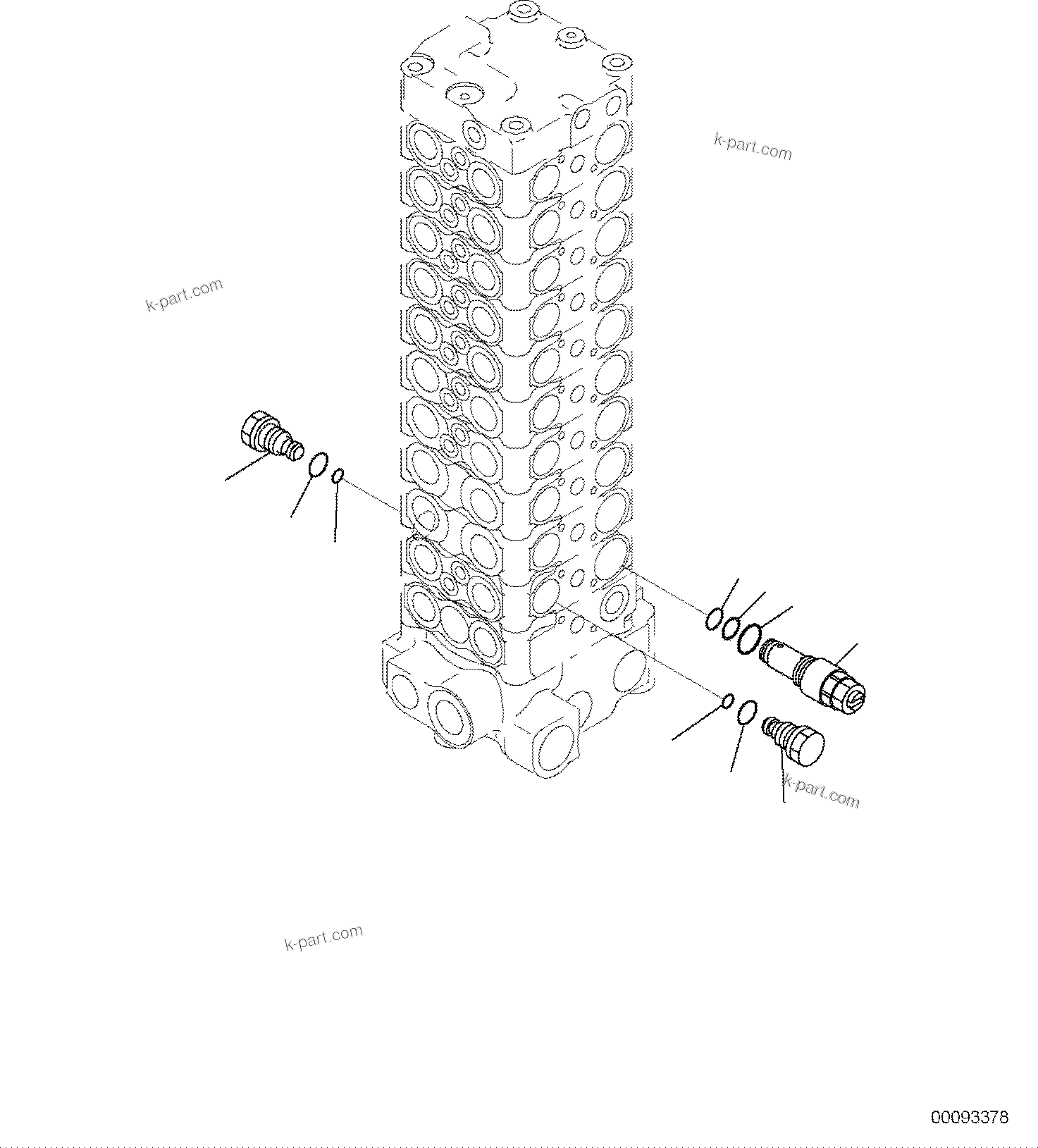 Komatsu parts book diagram for PC118MR-8 S/N F00003 AND UP: MAIN CONTROL VALVE, FOR MACHINE WITH 2-PIECE BOOM, 2 ATTACHMENT, INNER PARTS (11/15)