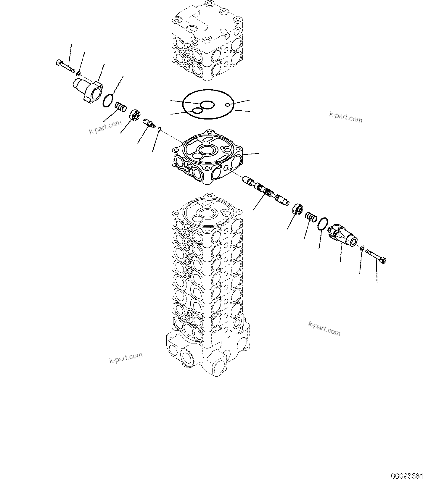 Komatsu parts book diagram for PC118MR-8 S/N F00003 AND UP: MAIN CONTROL VALVE, FOR MACHINE WITH 2-PIECE BOOM, 2 ATTACHMENT, INNER PARTS (14/15)