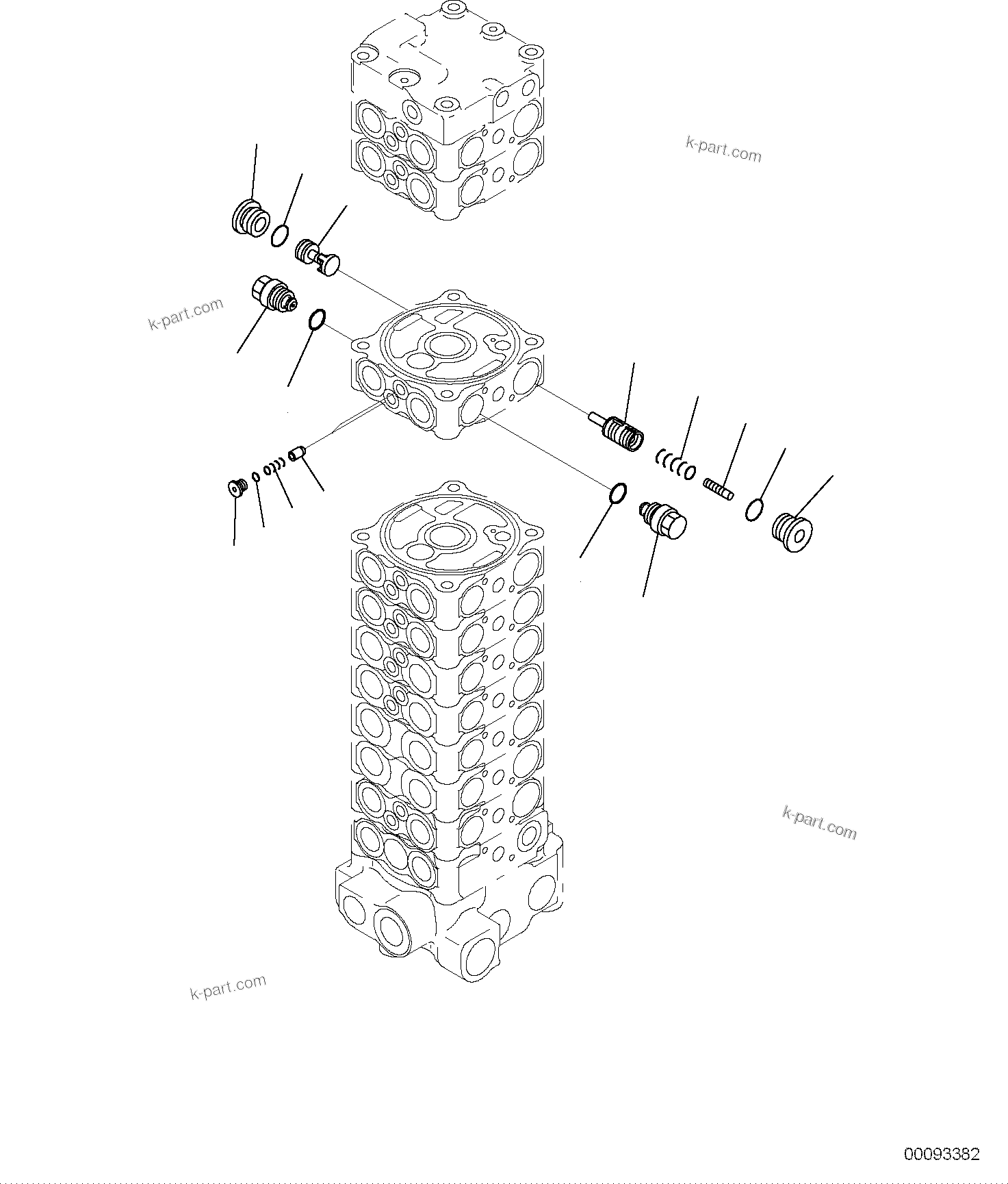 Komatsu parts book diagram for PC118MR-8 S/N F00003 AND UP: MAIN CONTROL VALVE, FOR MACHINE WITH 2-PIECE BOOM, 2 ATTACHMENT, INNER PARTS (15/15)