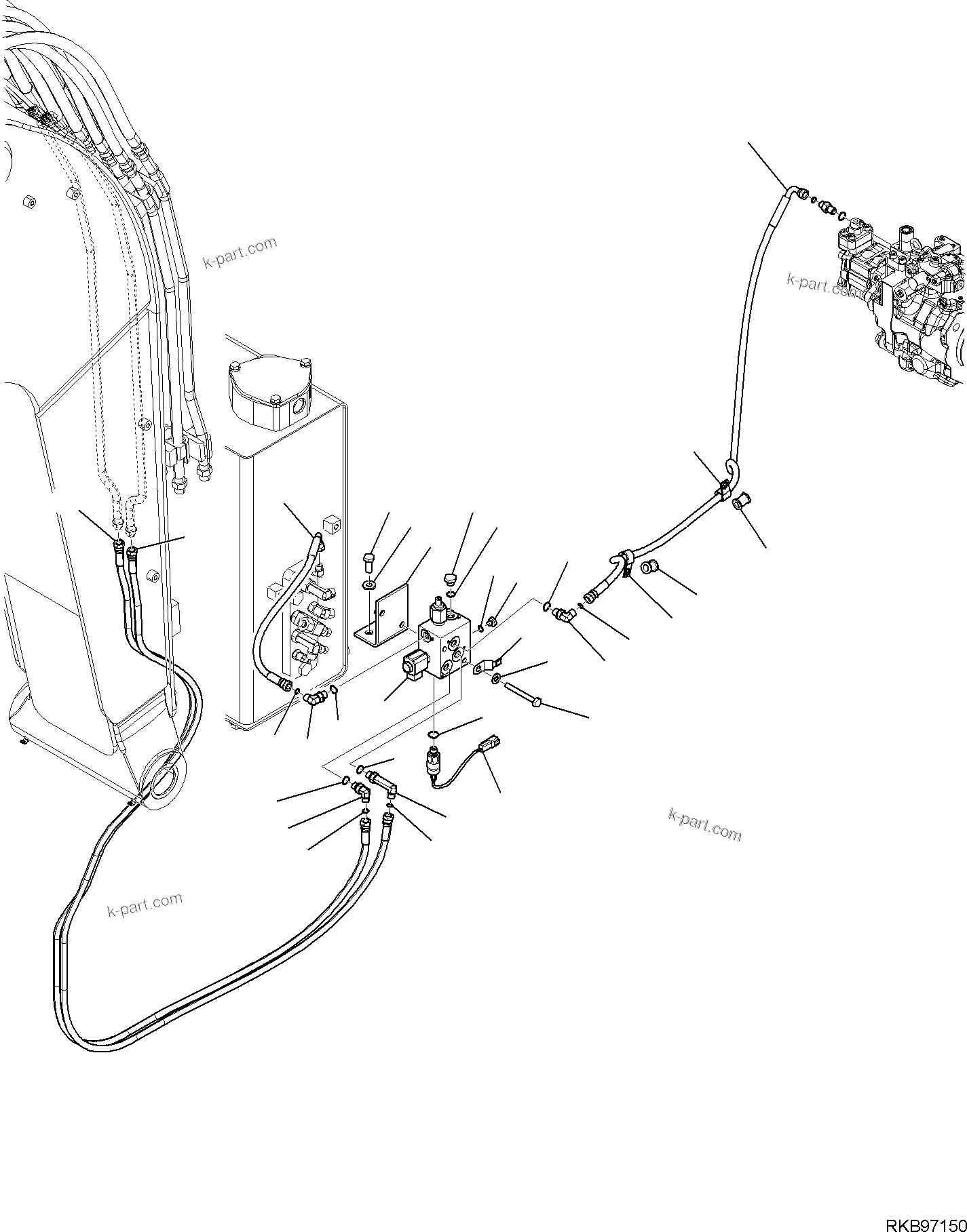Komatsu parts book diagram for PC118MR-8 S/N F00003 AND UP: QUICK COUPLER CIRCUIT, FOR MACHINE WITH VARIABLE 2-PIECE BOOM (1/2)