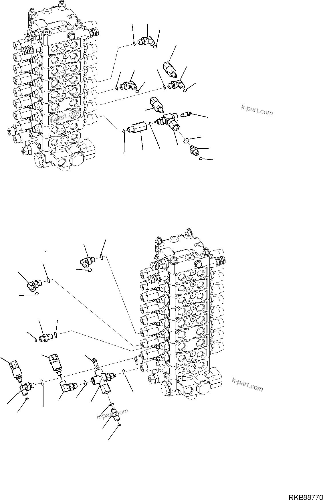 Komatsu parts book diagram for PC118MR-8 S/N F00003 AND UP: MAIN CONTROL VALVE, CONNECTING PARTS (1/3)