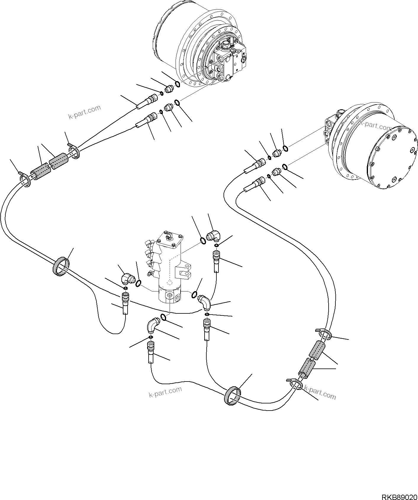 Komatsu parts book diagram for PC118MR-8 S/N F00003 AND UP: TRAVEL CIRCUIT (1/2)