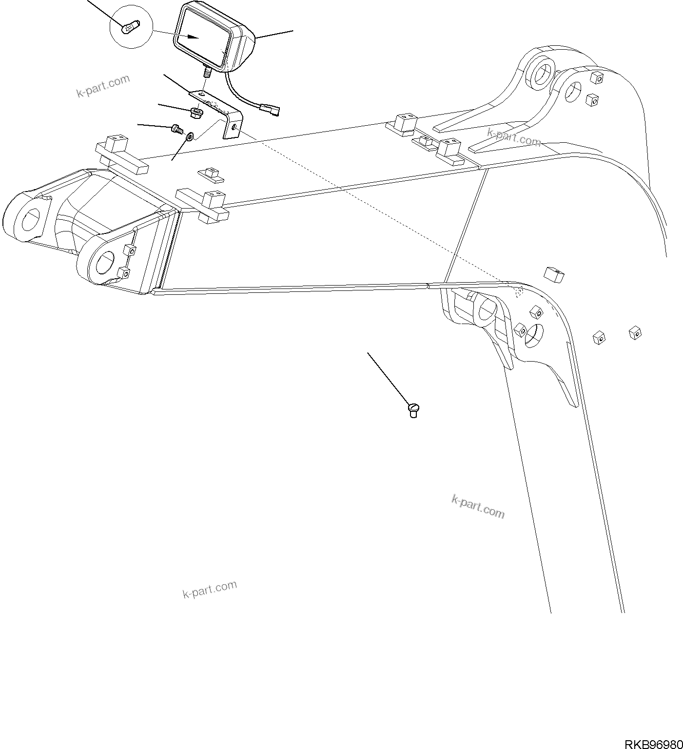 Komatsu parts book diagram for PC118MR-8 S/N F00003 AND UP: BOOM, ADDITIONAL WORKING LAMP