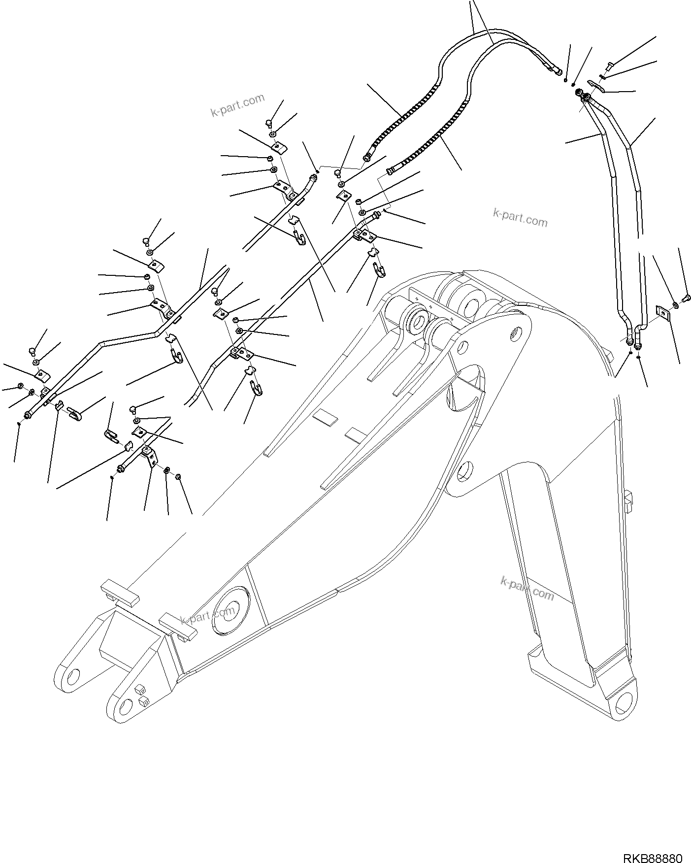 Komatsu parts book diagram for PC118MR-8 S/N F00003 AND UP: 2-PIECE BOOM PIPING, QUICK COUPLER