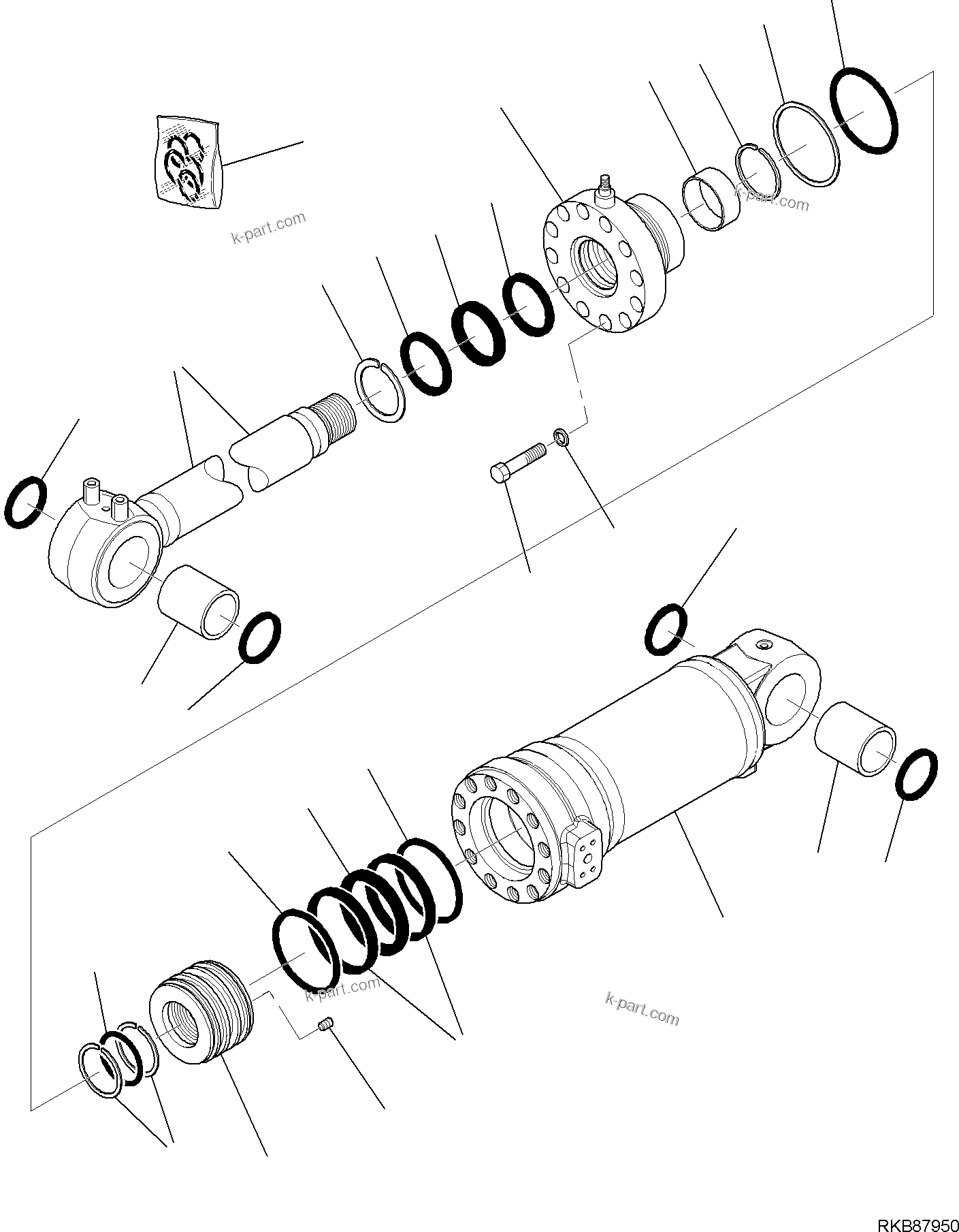 Komatsu parts book diagram for PC118MR-8 S/N F00003 AND UP: BLADE CYLINDER, INNER PARTS