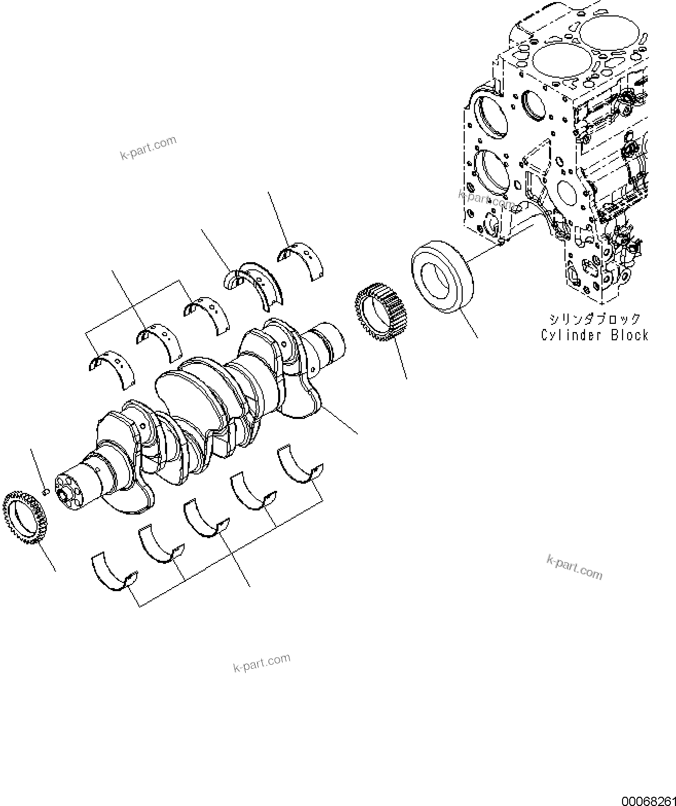 Komatsu parts book diagram for PC170LC-11 S/N F40001 AND UP: ENGINE CYLINDER BLOCK AND ITS RELATED PARTS, CRANKSHAFT