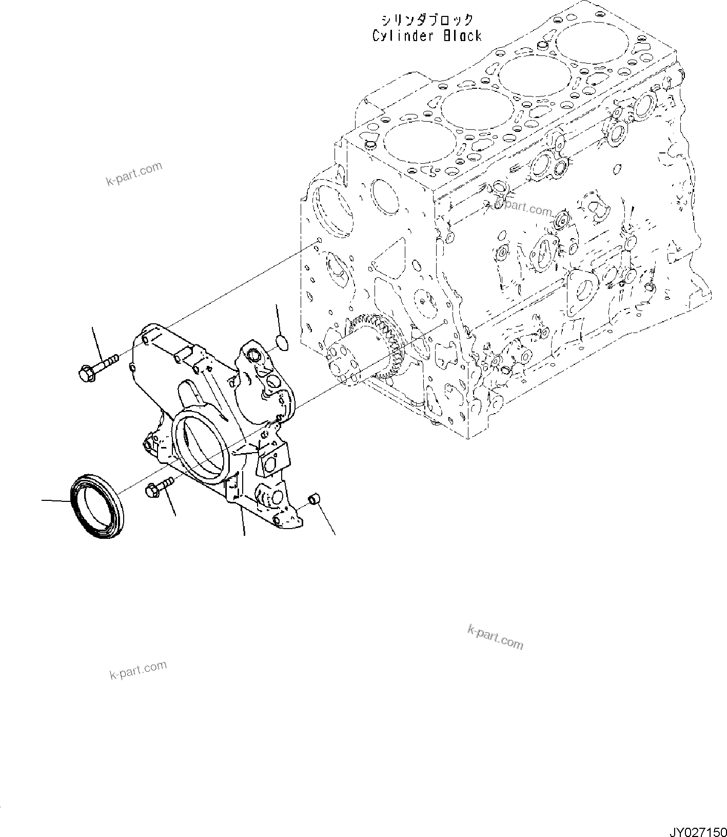 Komatsu parts book diagram for PC170LC-11 S/N F40001 AND UP: ENGINE CYLINDER BLOCK AND ITS RELATED PARTS, FRONT GEAR COVER