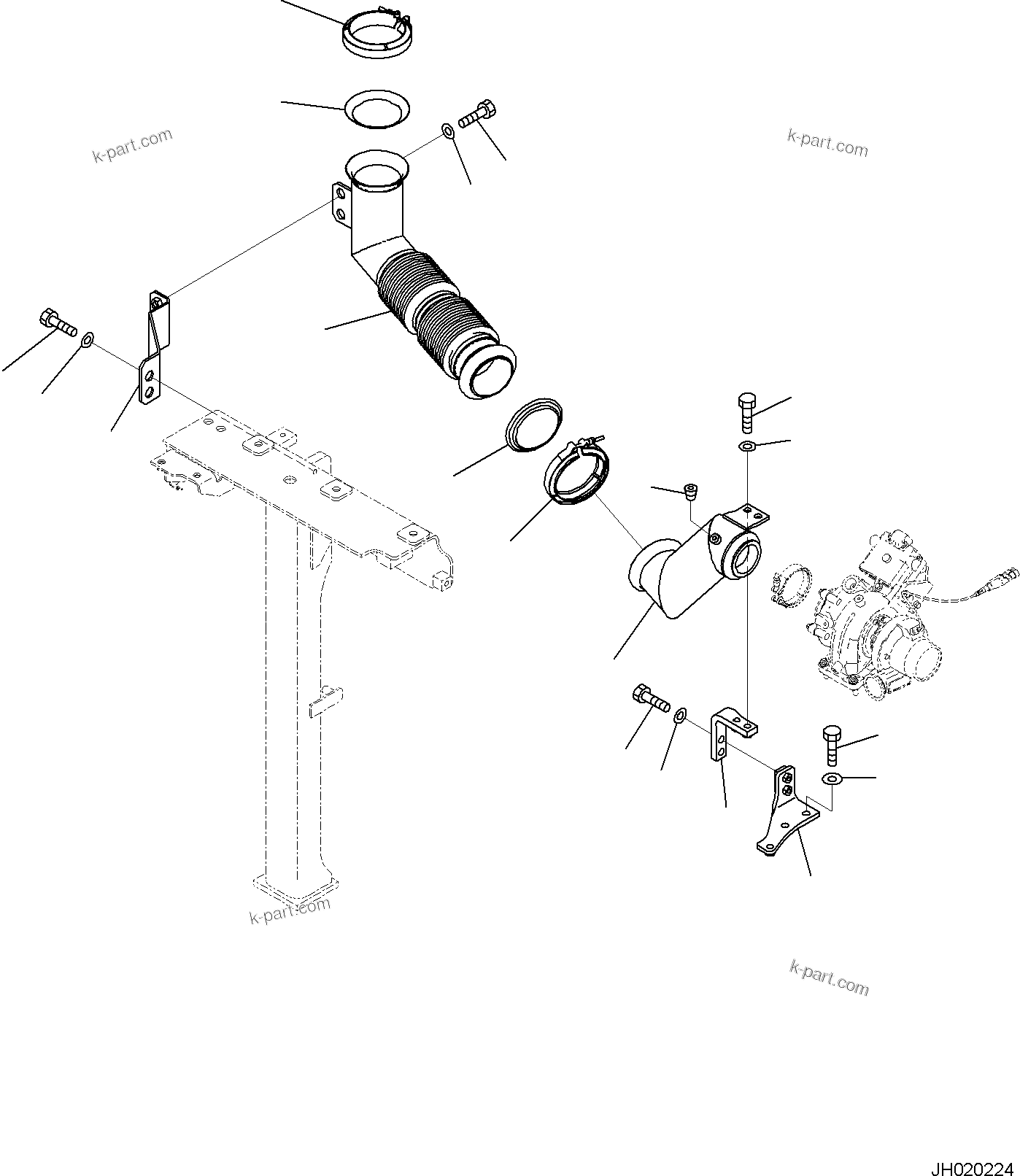 Komatsu parts book diagram for PC170LC-11 S/N F40001 AND UP: EXHAUST PIPE, TUBE AND BRACKET