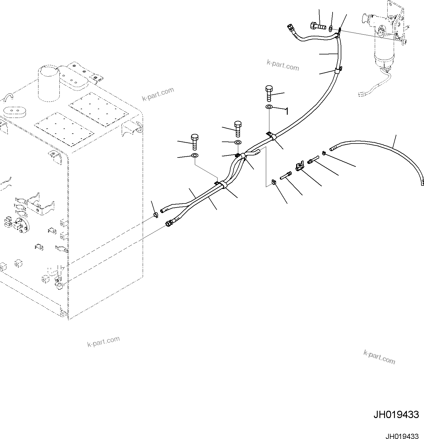 Komatsu parts book diagram for PC170LC-11 S/N F40001 AND UP: FUEL PIPING, REMOTE DRAIN