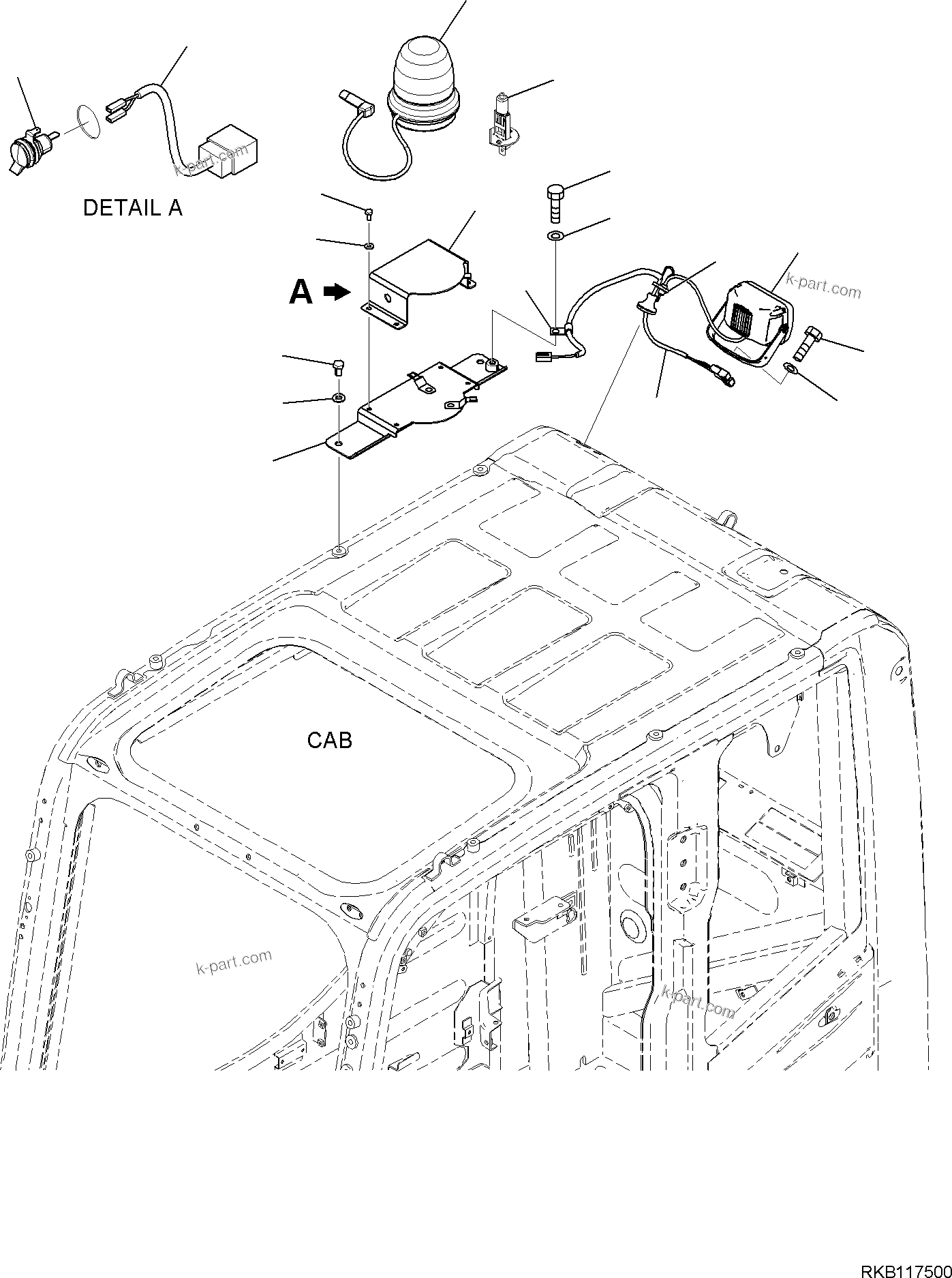 Komatsu parts book diagram for PC170LC-11 S/N F40001 AND UP: BEACON LAMP, BEACON LAMP, WITH ADDITIONAL REAR WORKING LAMP