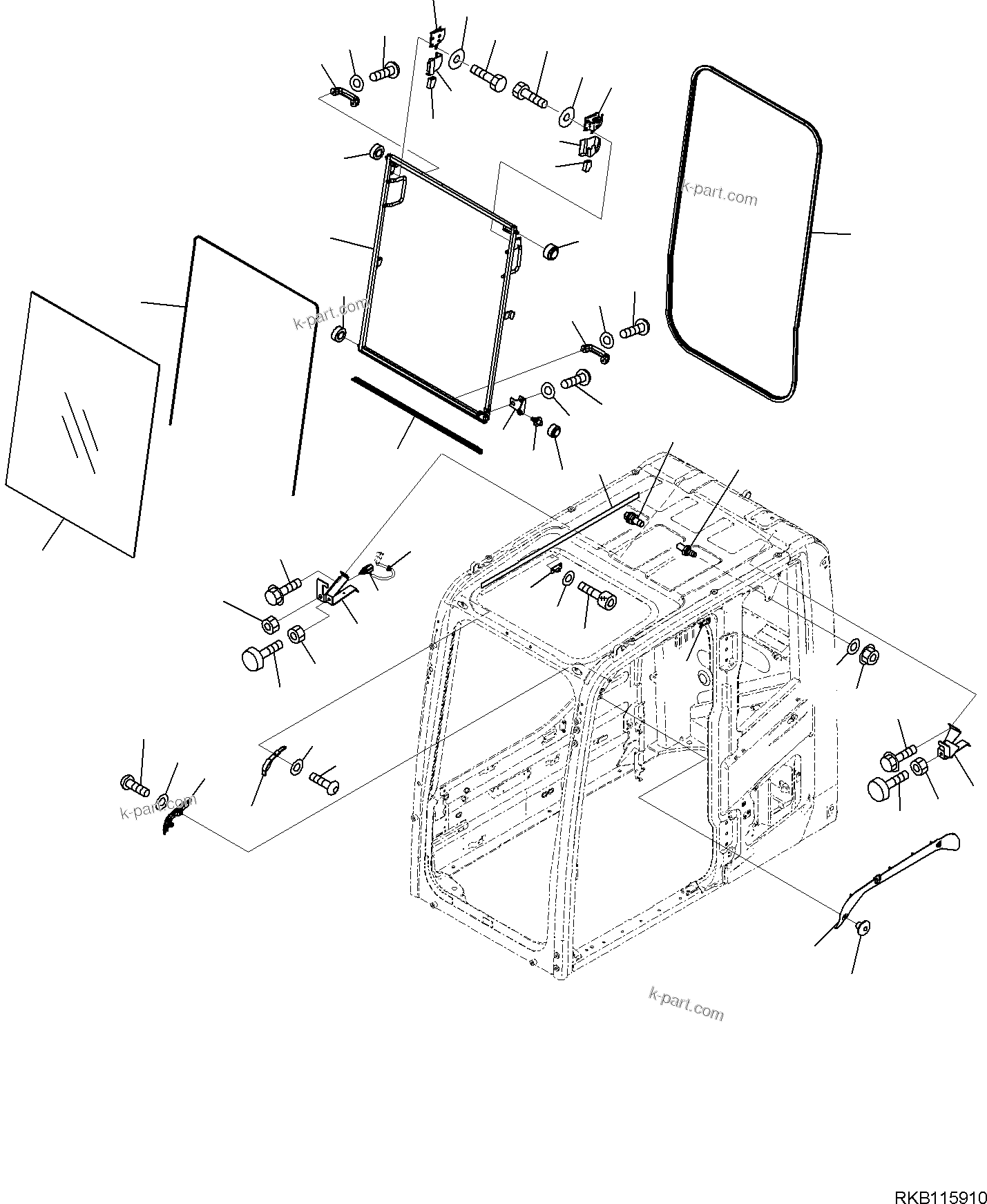 Komatsu parts book diagram for PC170LC-11 S/N F40001 AND UP: CAB, FRONT WINDOW