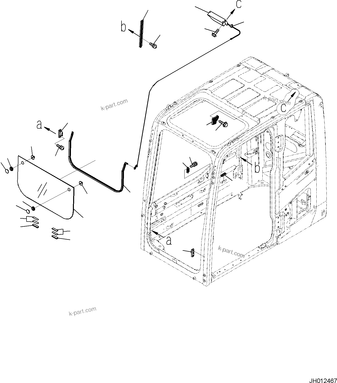 Komatsu parts book diagram for PC170LC-11 S/N F40001 AND UP: CAB, FRONT LOWER WINDOW