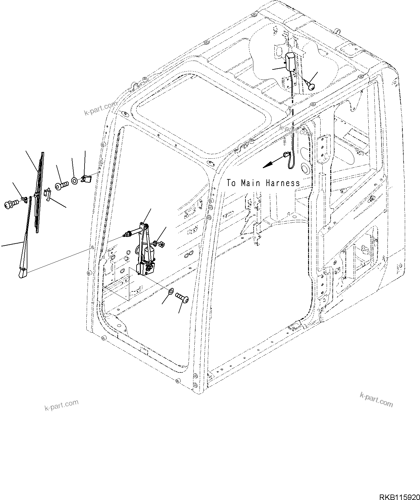 Komatsu parts book diagram for PC170LC-11 S/N F40001 AND UP: CAB, WIPER AND ROOM LAMP