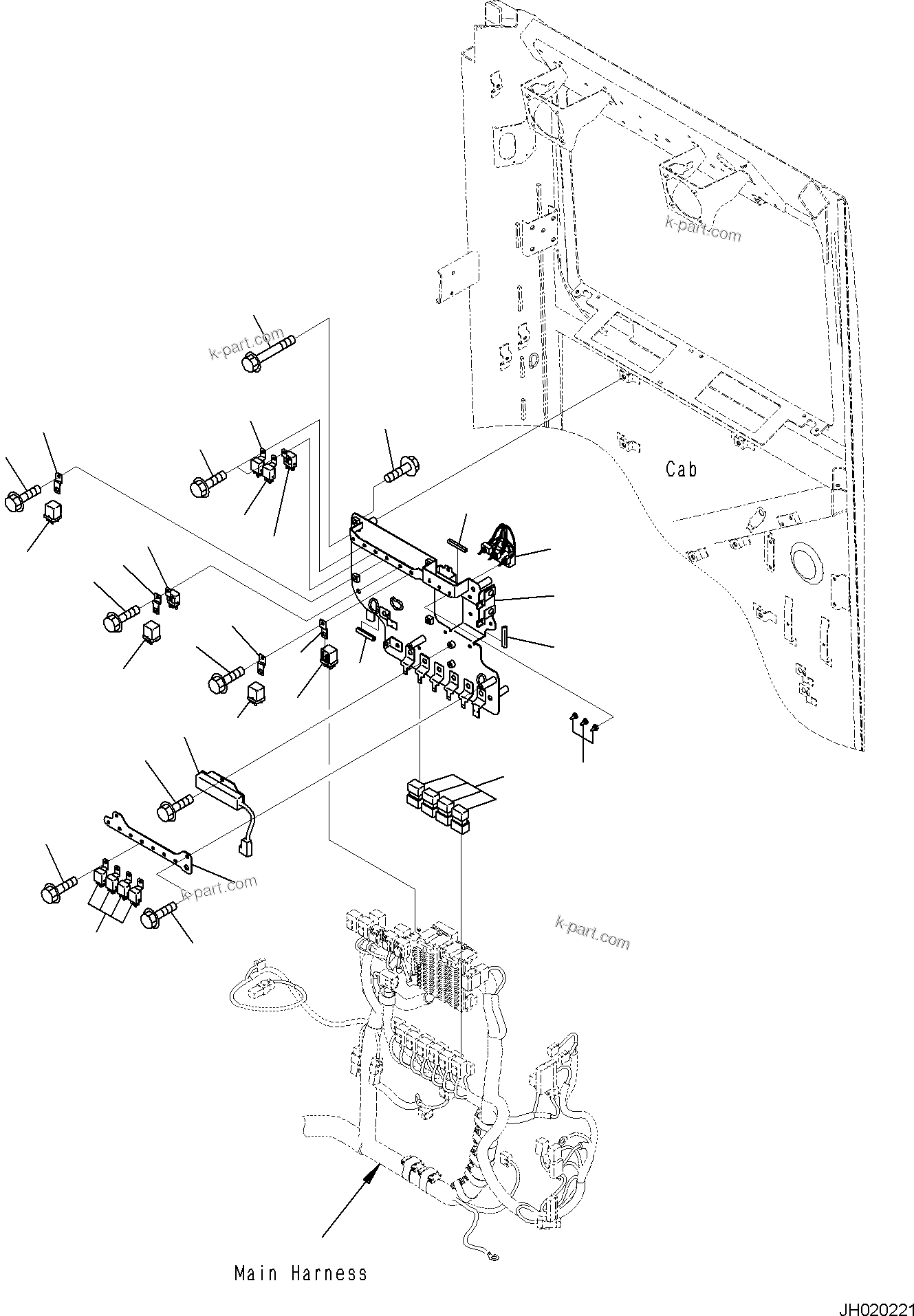 Komatsu parts book diagram for PC170LC-11 S/N F40001 AND UP: CAB, CAB IN PARTS, SUB PLATE AND RELAY