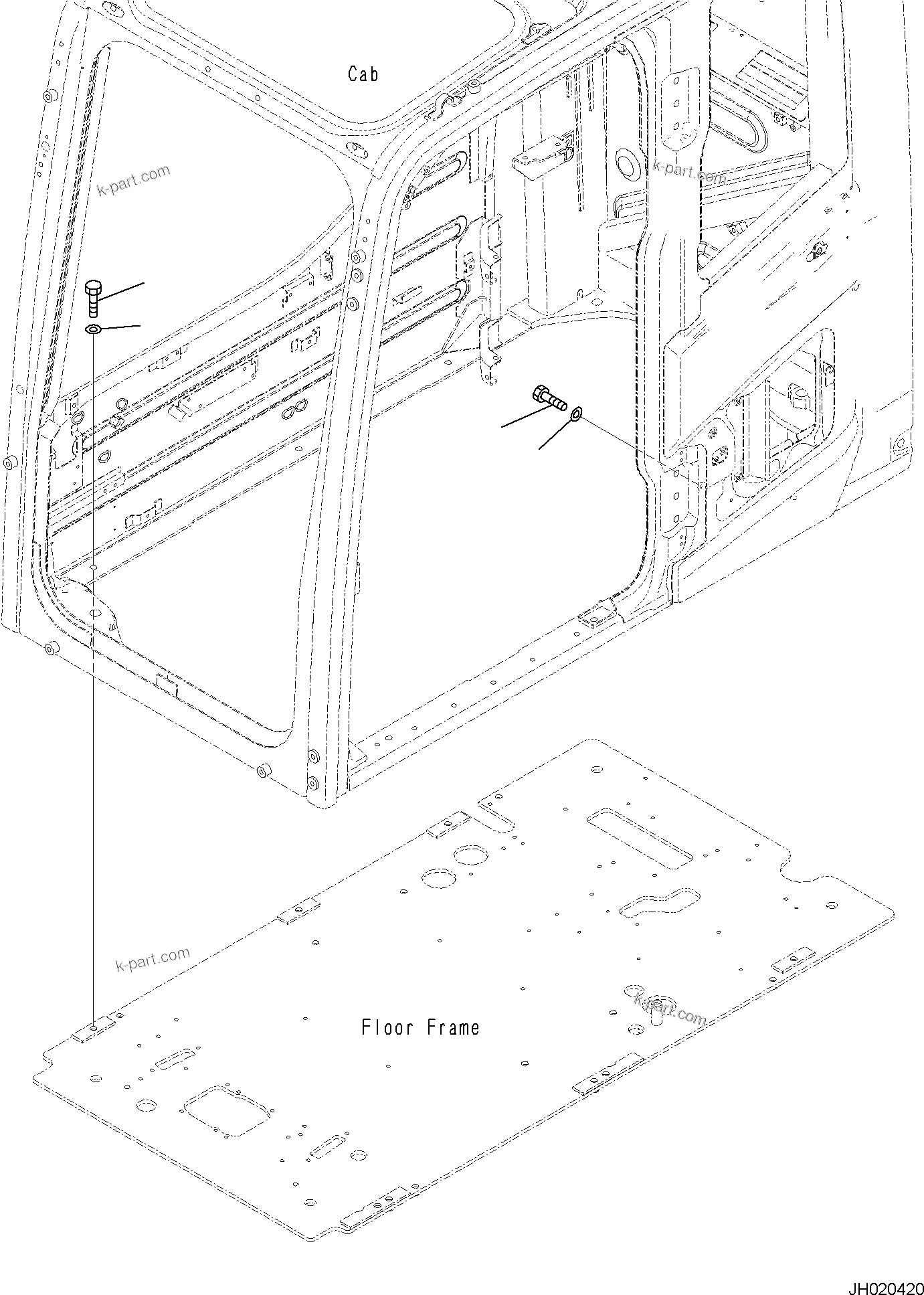 Komatsu parts book diagram for PC170LC-11 S/N F40001 AND UP: CAB, CAB IN PARTS, CAB MOUNTING