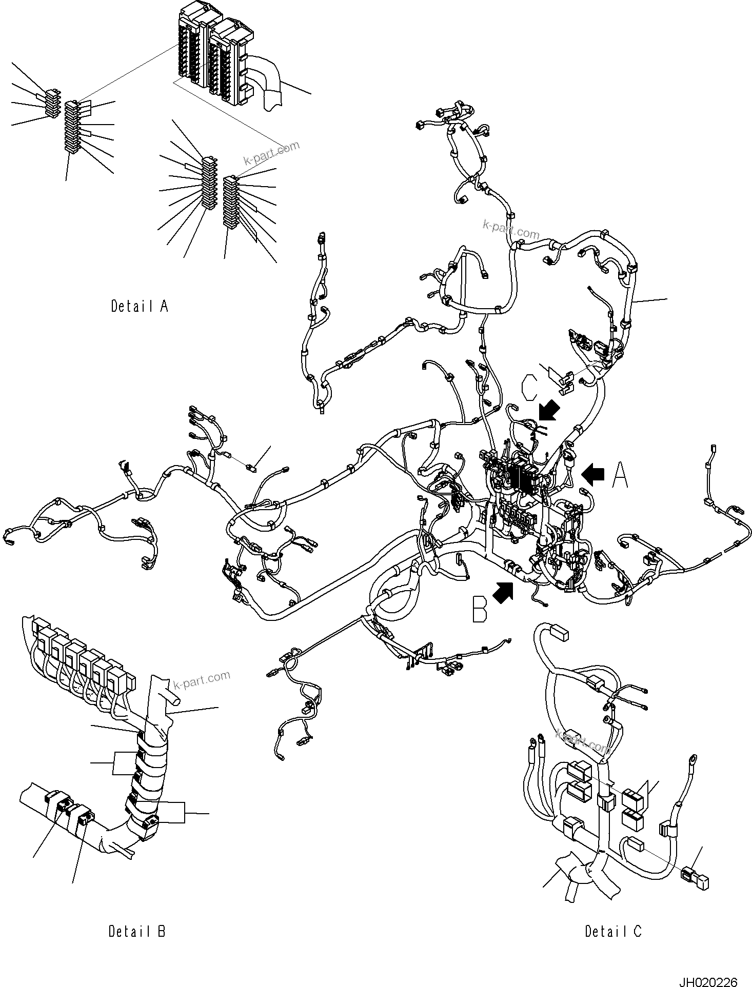 Komatsu parts book diagram for PC170LC-11 S/N F40001 AND UP: CAB, FLOOR, WIRING HARNESS