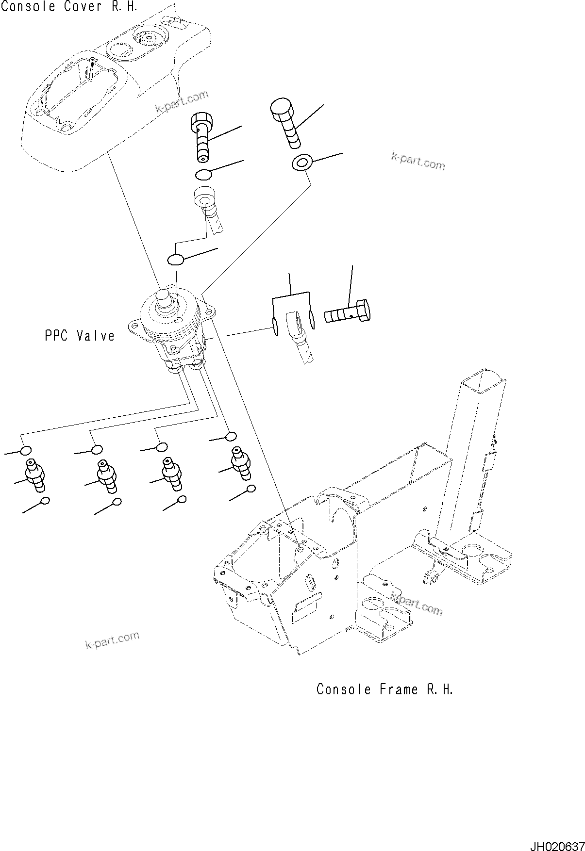 Komatsu parts book diagram for PC170LC-11 S/N F40001 AND UP: CAB, FLOOR, PPC VALVE MOUNTING FOR WORK EQUIPMENT, R.H.