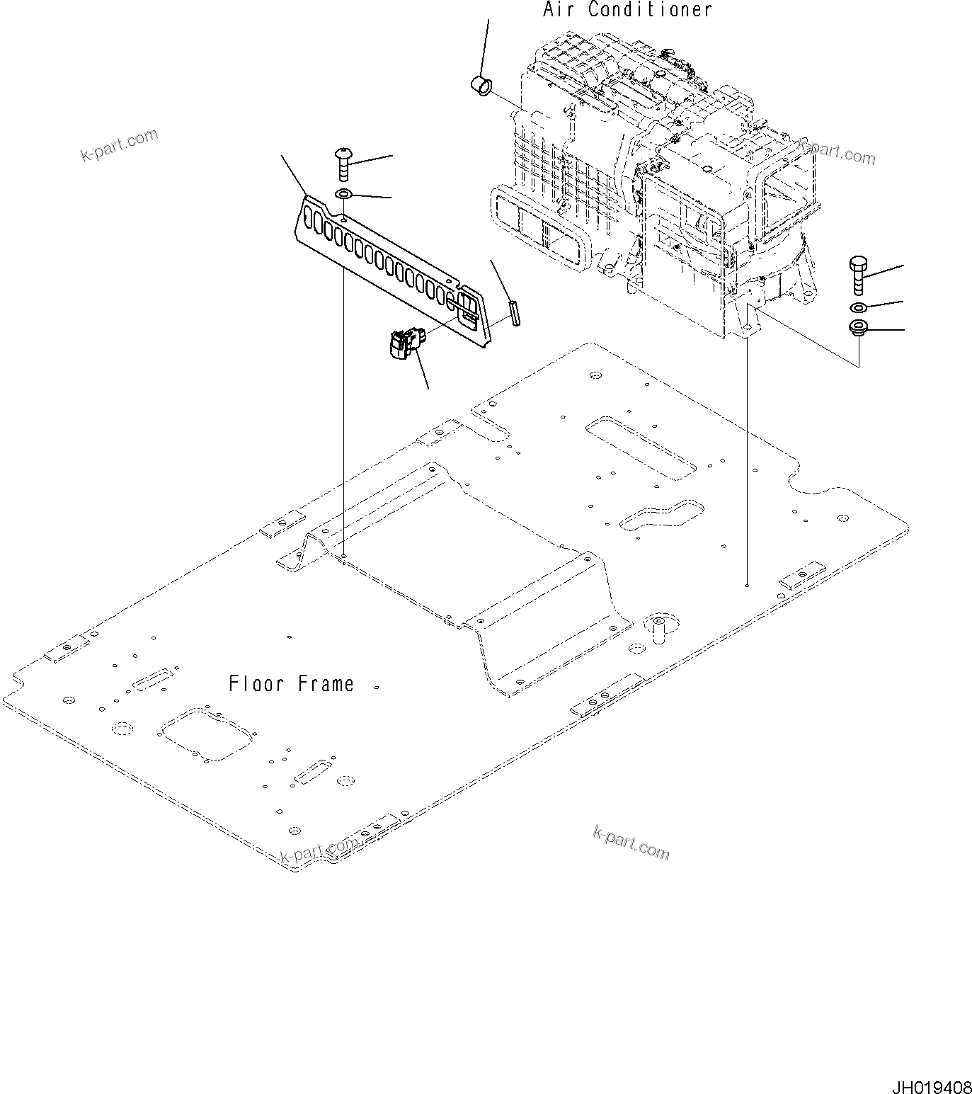 Komatsu parts book diagram for PC170LC-11 S/N F40001 AND UP: CAB, FLOOR, AIR CONDITIONER MOUNTING AND SECONDARY ENGINE STOP SWITCH