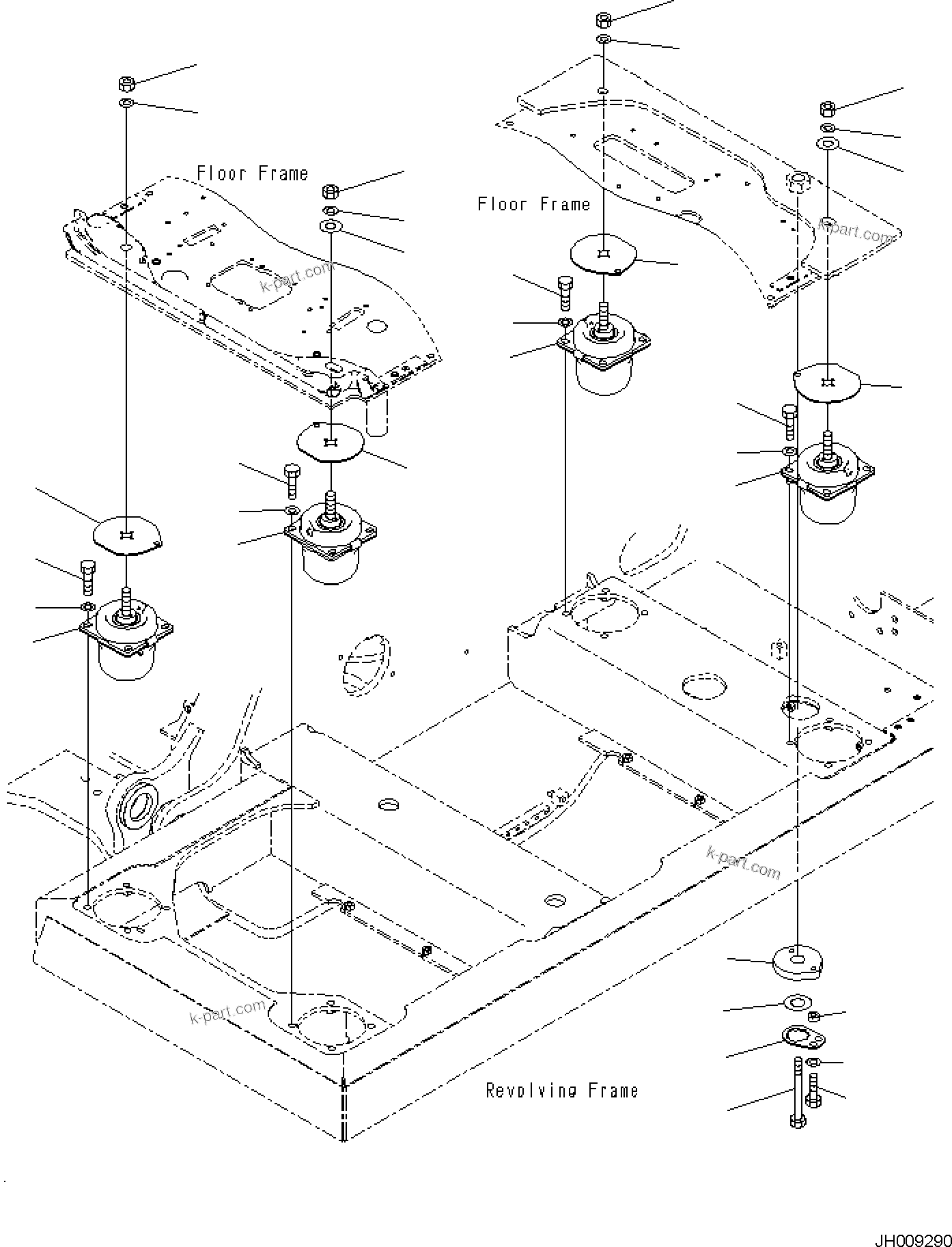 Komatsu parts book diagram for PC170LC-11 S/N F40001 AND UP: FLOOR MOUNTING