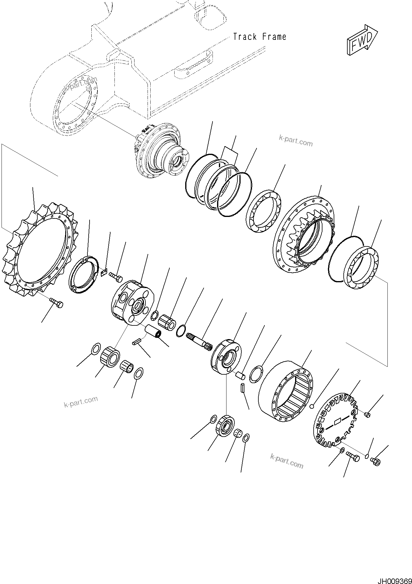Komatsu parts book diagram for PC170LC-11 S/N F40001 AND UP: TRAVEL MOTOR AND FINAL DRIVE, 1ST AND 2ND CARRIER, R.H.