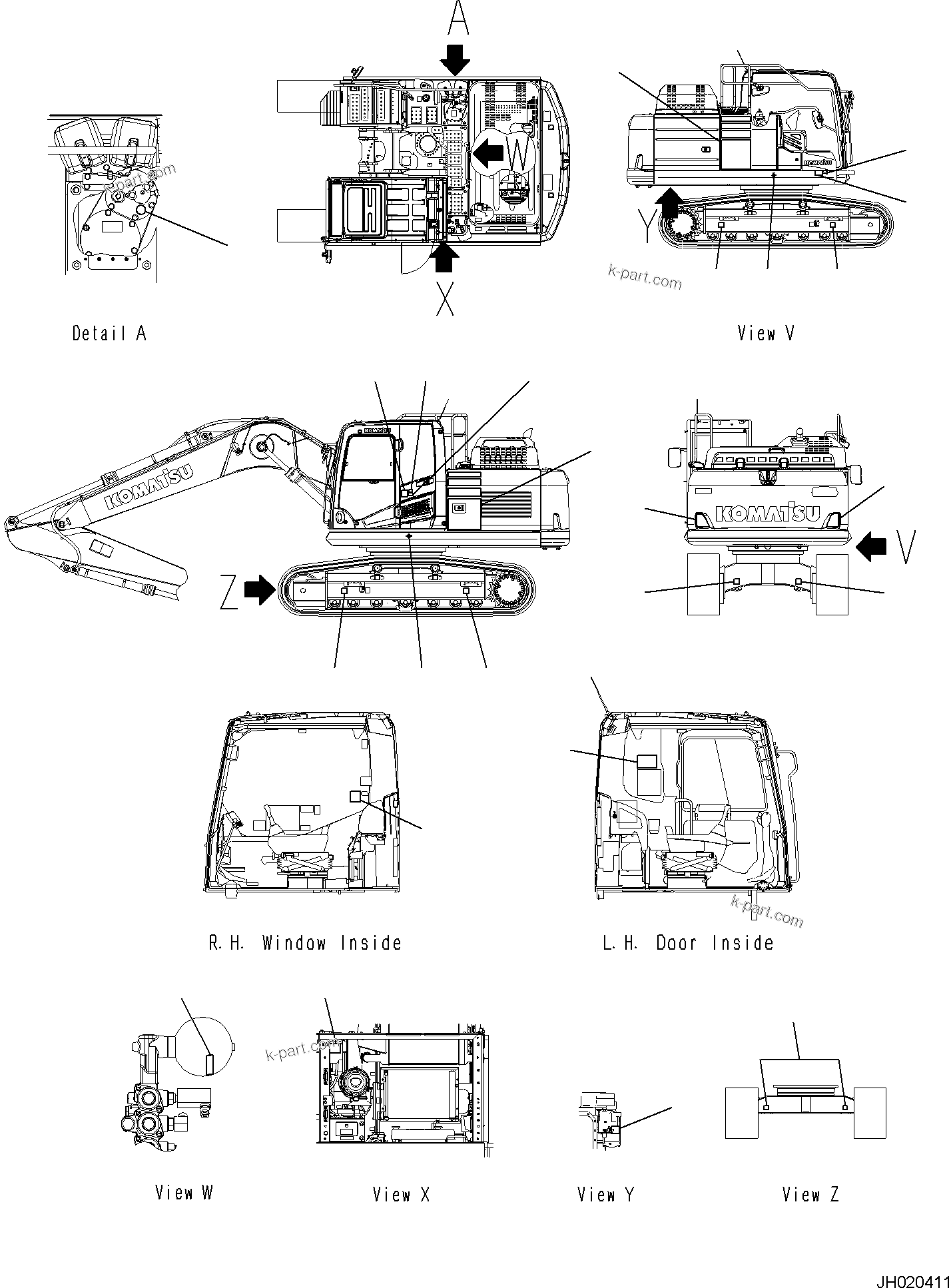 Komatsu parts book diagram for PC170LC-11 S/N F40001 AND UP: MARKS AND NAME PLATES, MARKS AND NAME PLATES, (2/2)