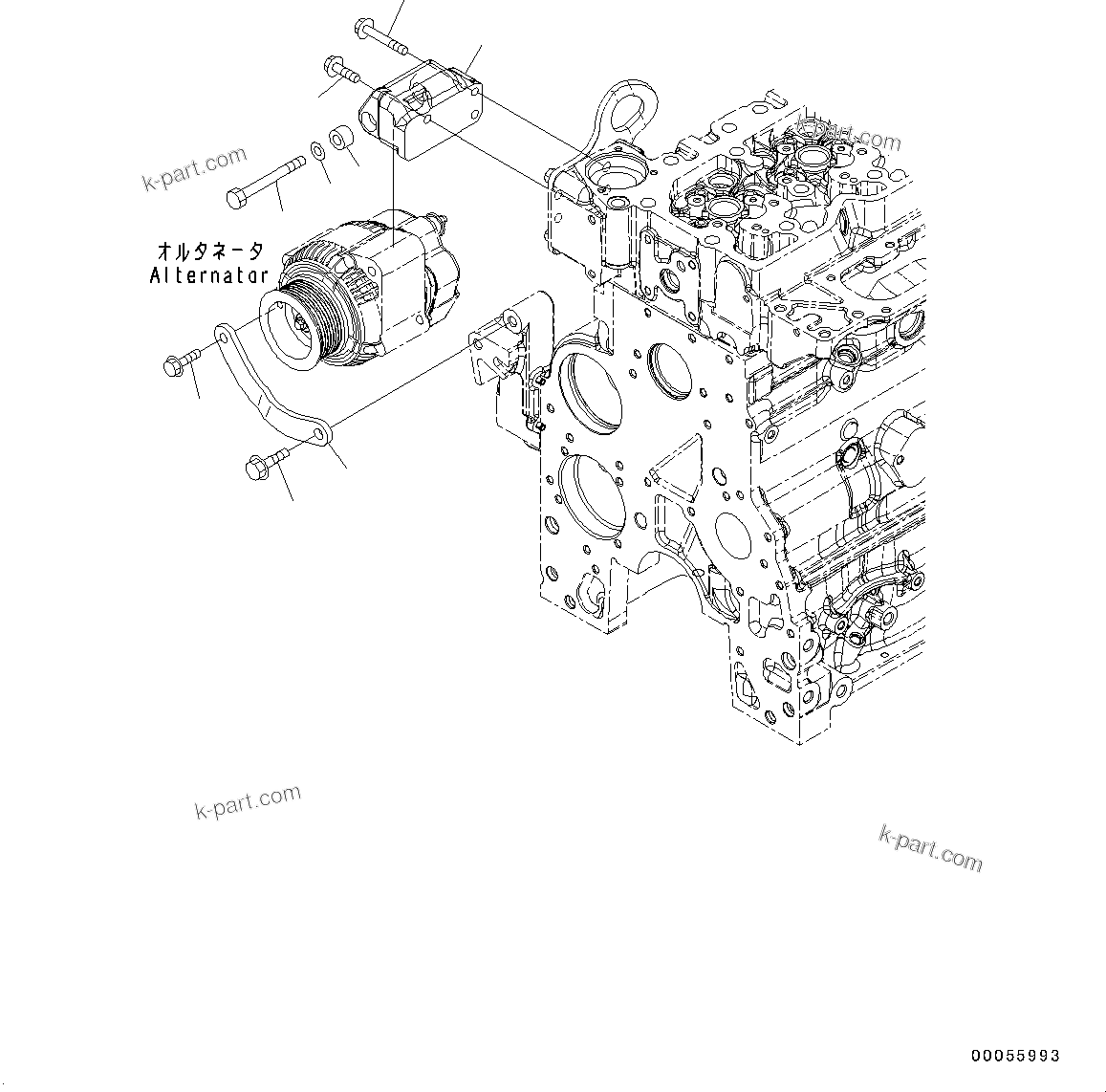 Komatsu parts book diagram for PC200-8M0 / PC200LC-8M0 S/N B50001 AND UP: ALTERNATOR MOUNTING